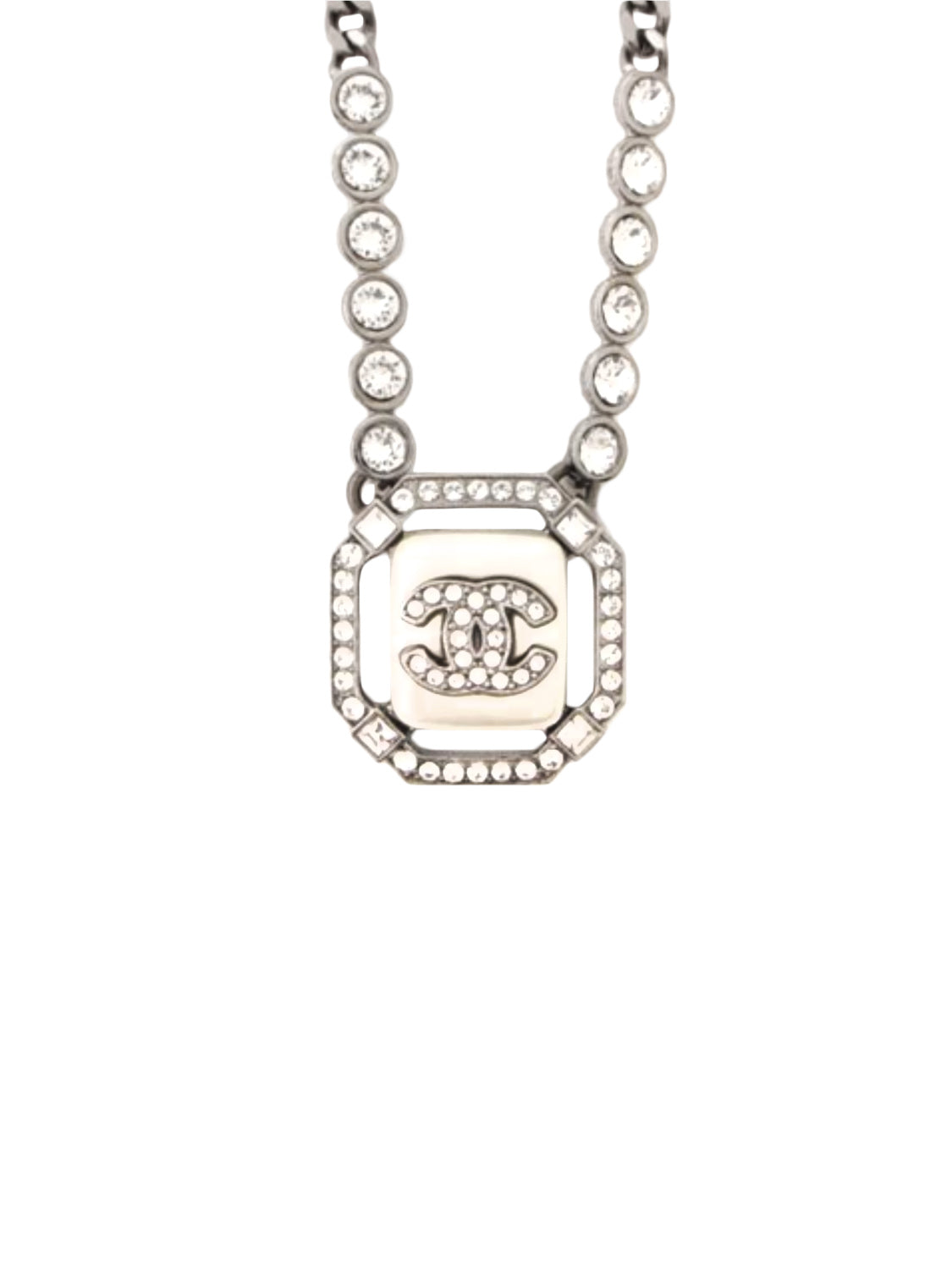 Chanel Silver Rhinestone Pendant Necklace · INTO