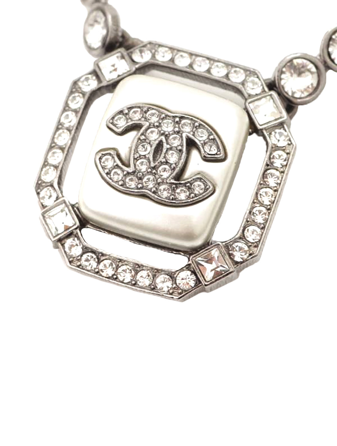 Chanel Silver Rhinestone Pendant Necklace · INTO