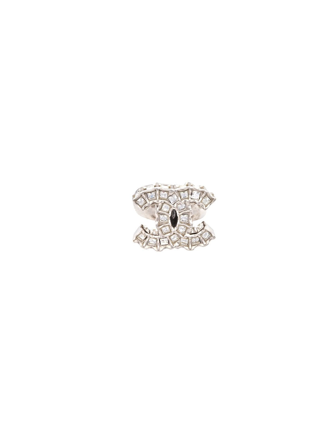 Chanel Silver CC Rhinestone Ring · INTO