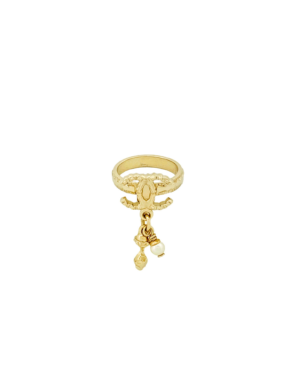 Chanel 2000s CC Gold Drop Pearl Ring