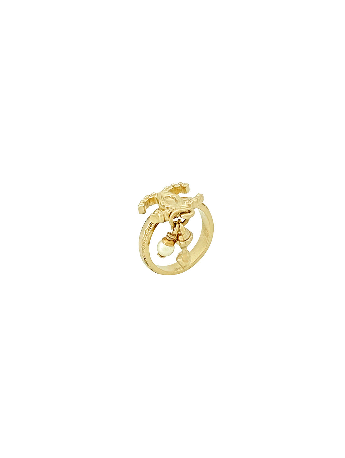 Chanel 2000s CC Gold Drop Pearl Ring