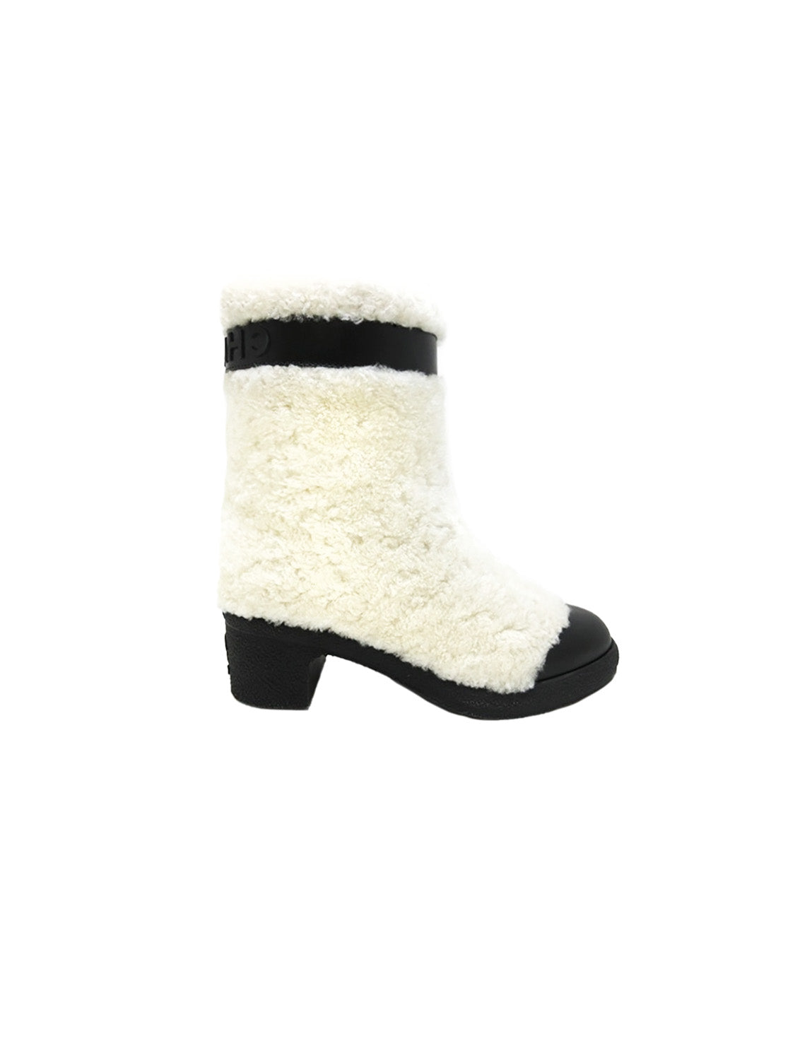 Chanel White Shearling Leather Boots