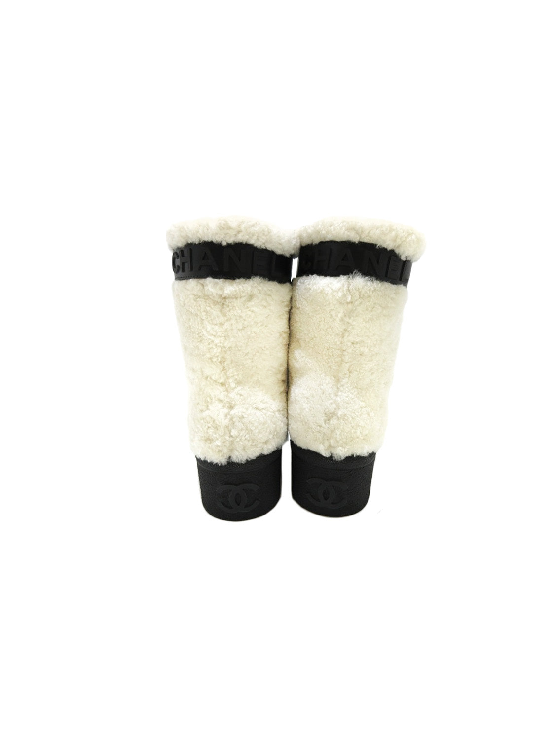 Chanel White Shearling Leather Boots