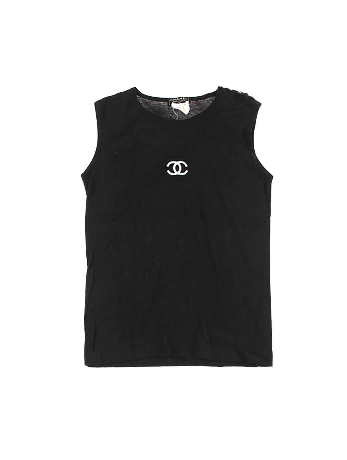 Chanel 23P Black White CC Logo Ribbed Hem Stretch Cotton Knit Top Tank Shirt  38  eBay