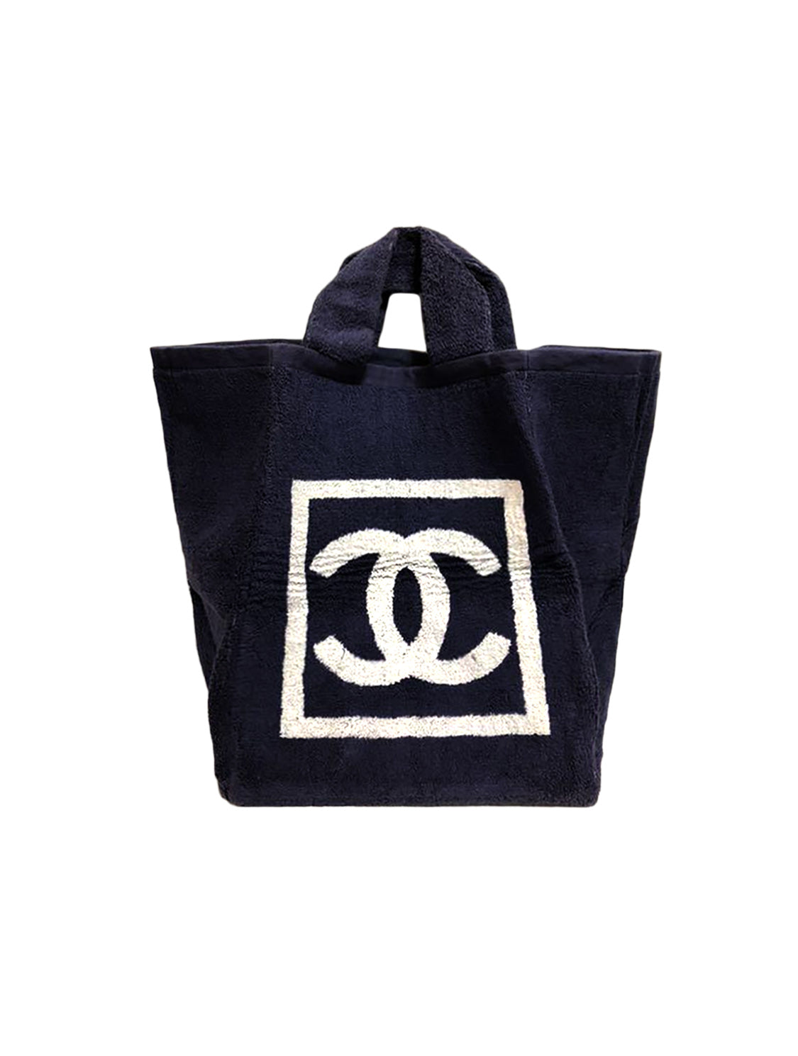 CHANEL Black Terry Cloth CC Logo Beach Tote Bag w/ Towel and Pouch