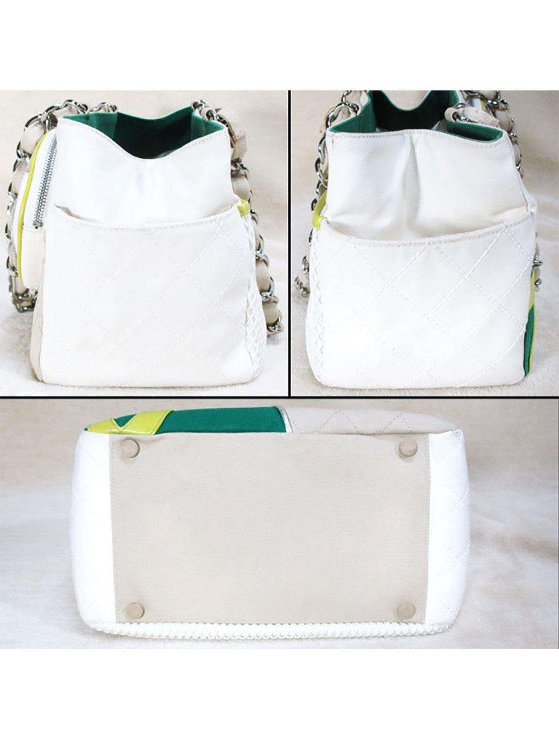 Chanel White and Green Quilted Number 5 Tote Bag