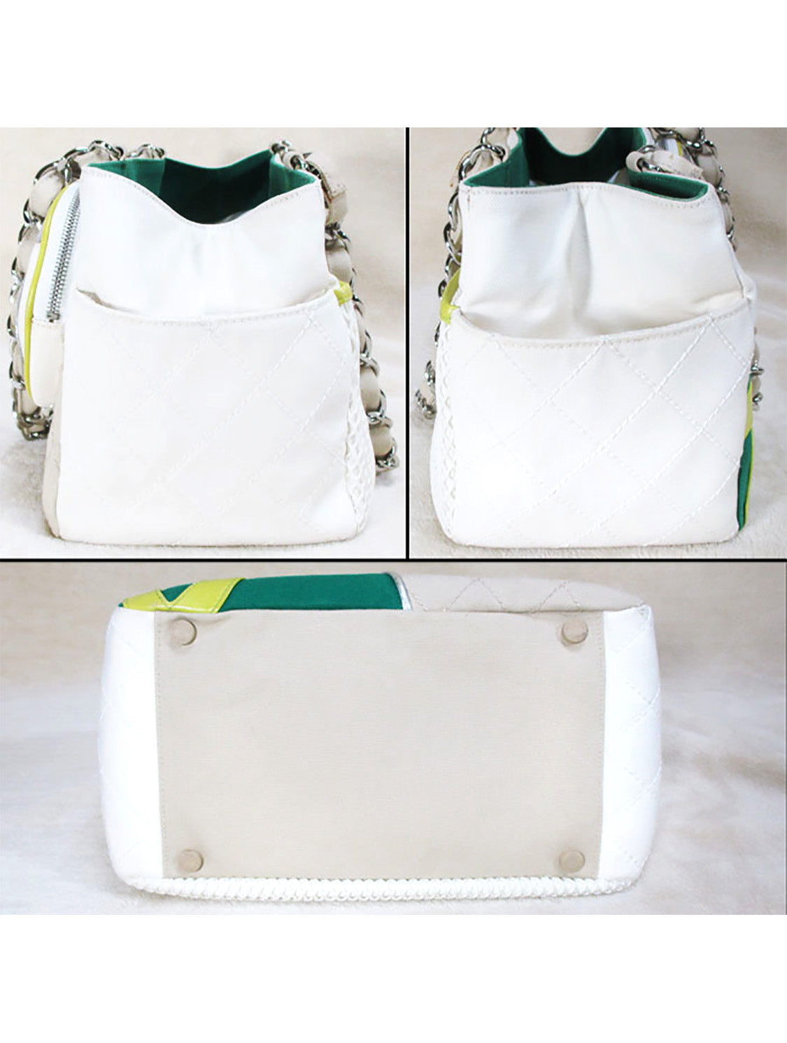 Chanel White and Green Quilted Number 5 Tote Bag · INTO