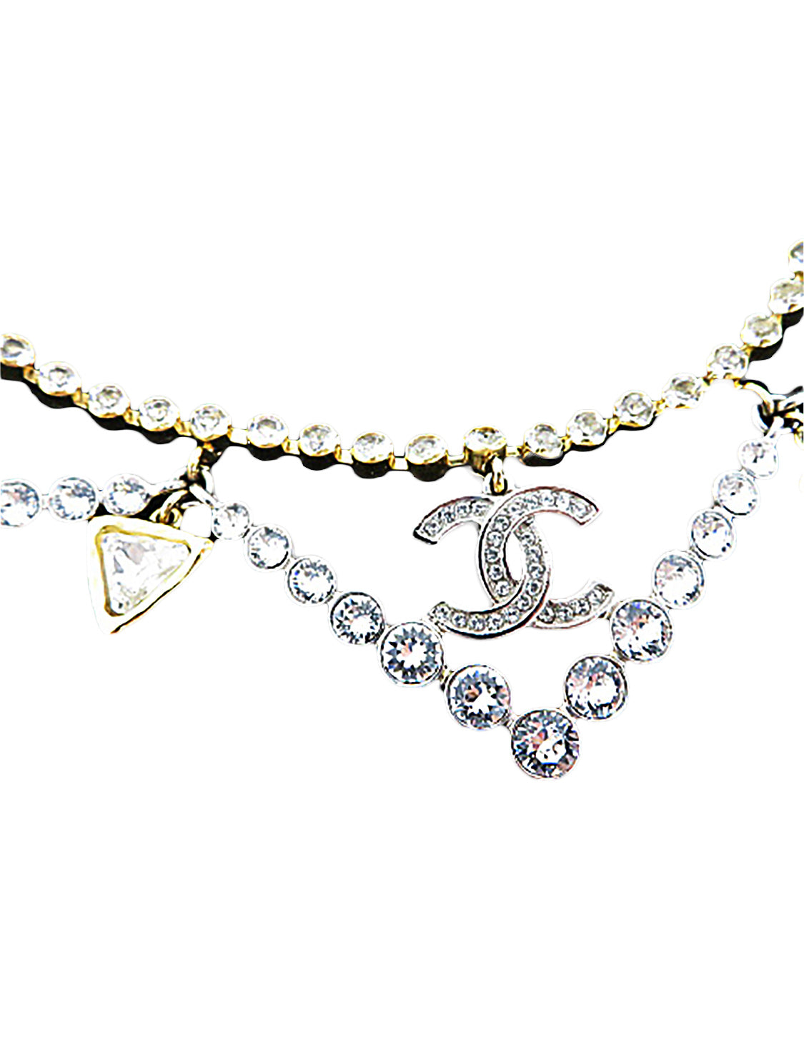 Chanel Triangular Rhinestone CC Charm Necklace