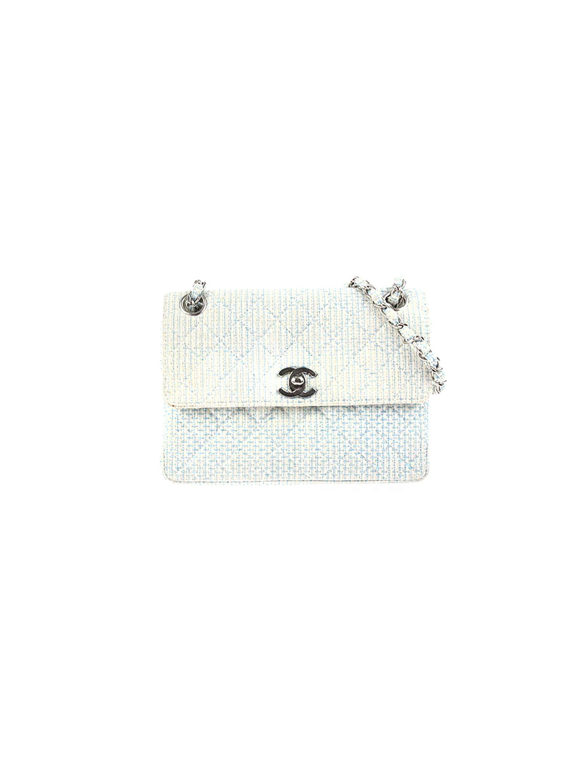 Chanel Square Tweed Light Blue Flap Bag