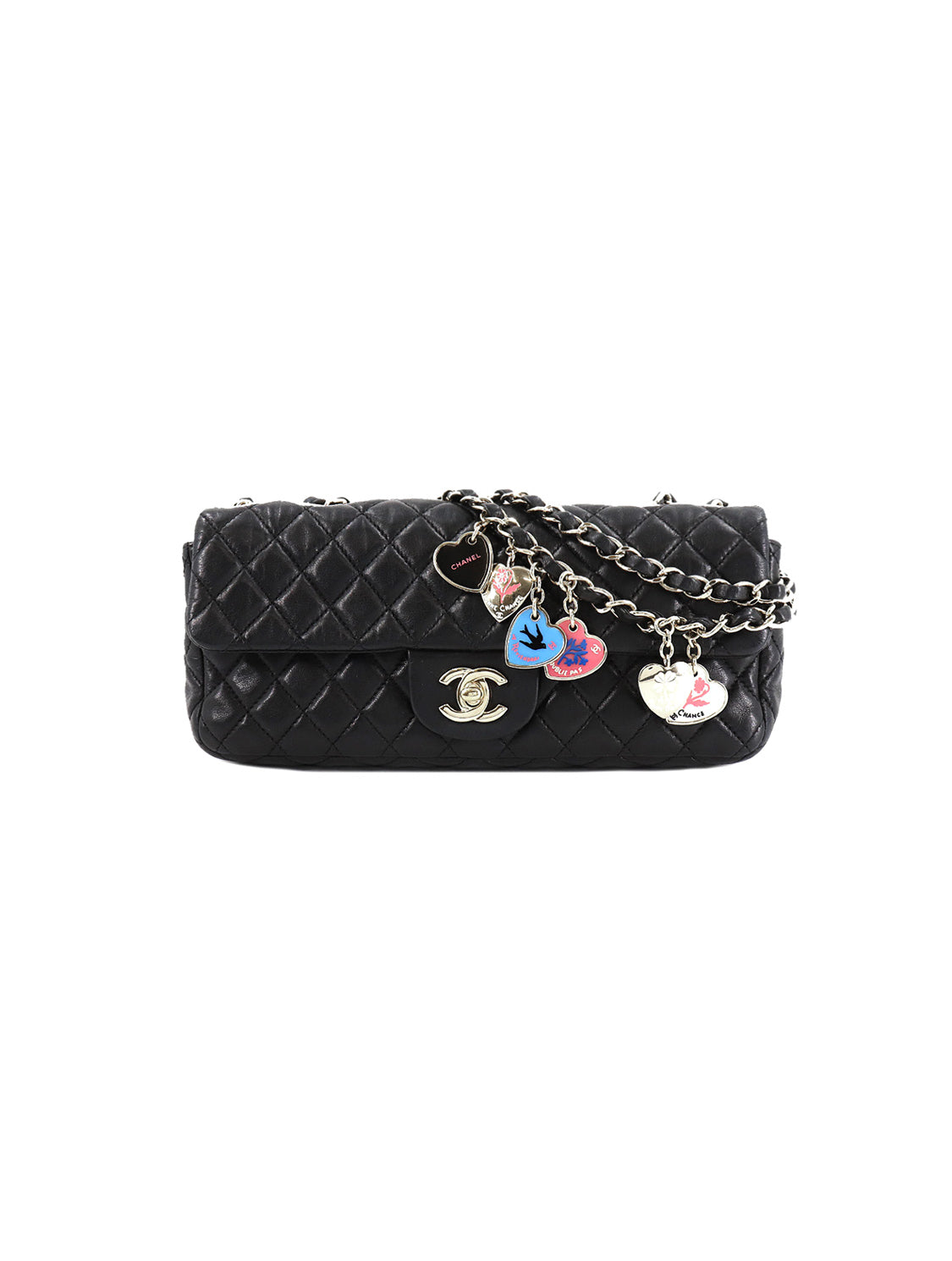 Chanel Black Lambskin Quilted Valentine Charms Mini Rectangular Flap Bag