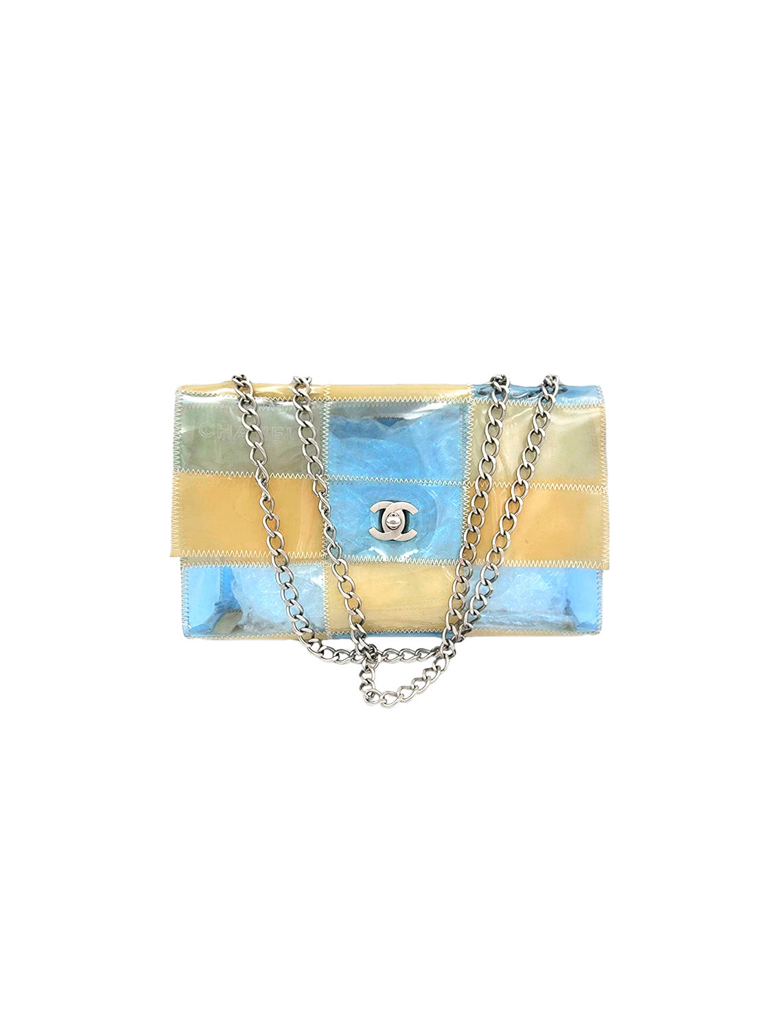 Chanel 2000s Beige and Blue Naked Patchwork PVC Flap