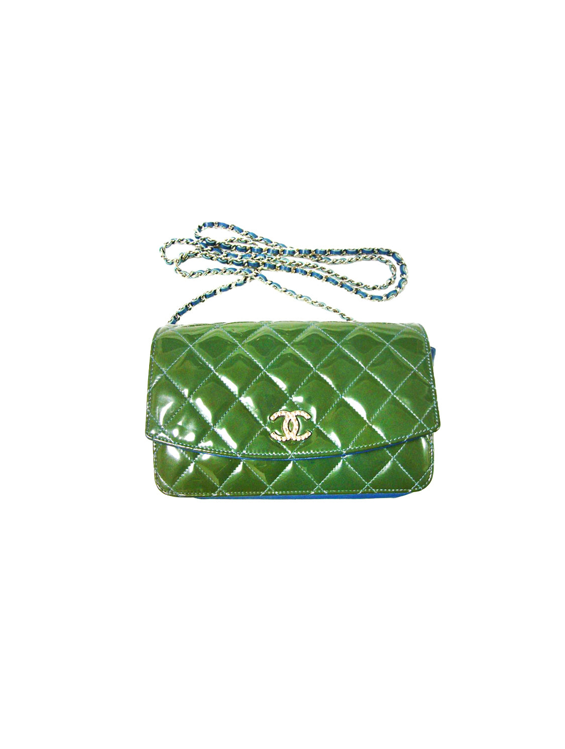 Chanel Rare FW 2011 Green Vinyl Patent Wallet on Chain