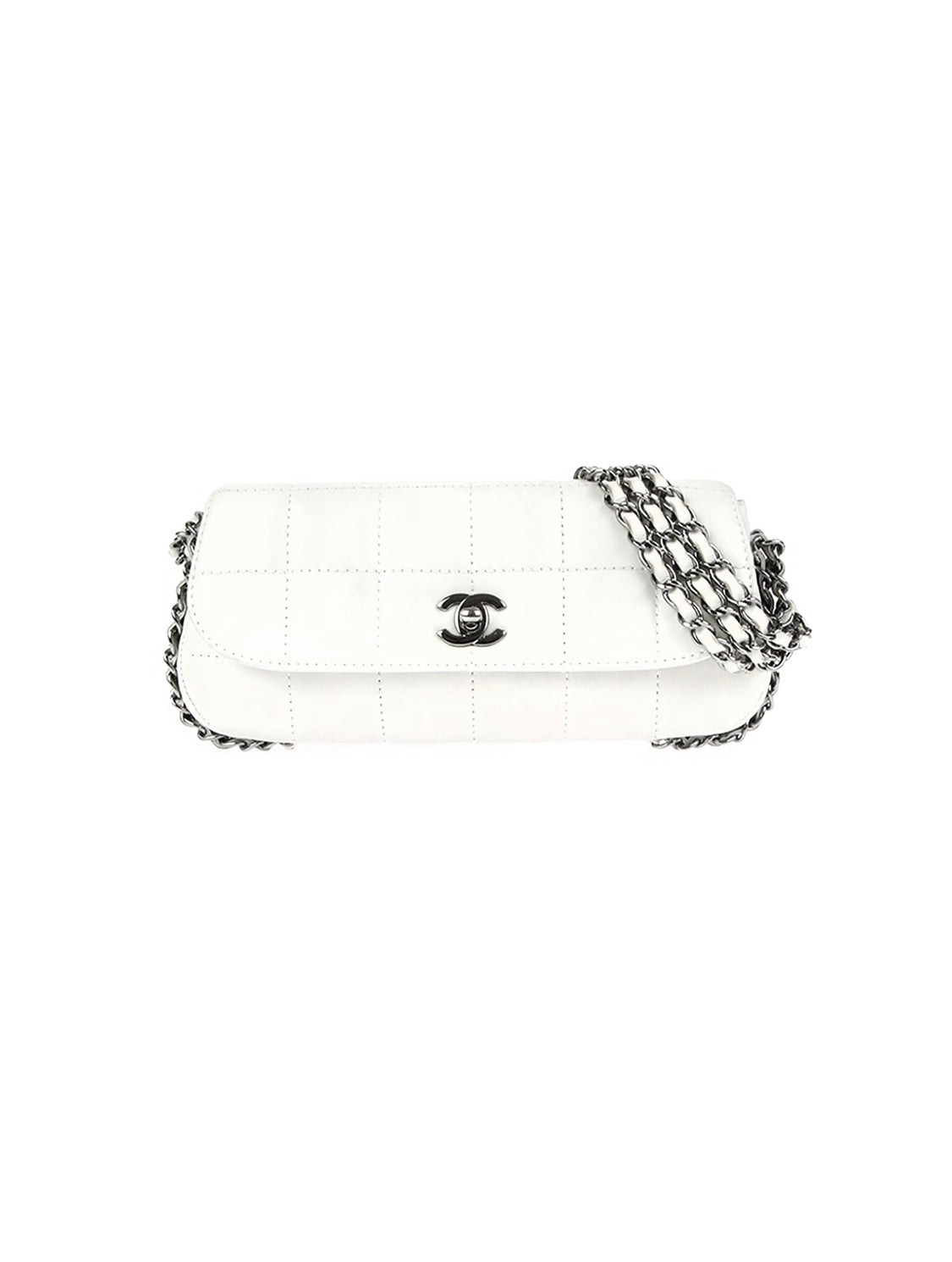 Chanel 2000s Rare Triple Silver Chain White Flap