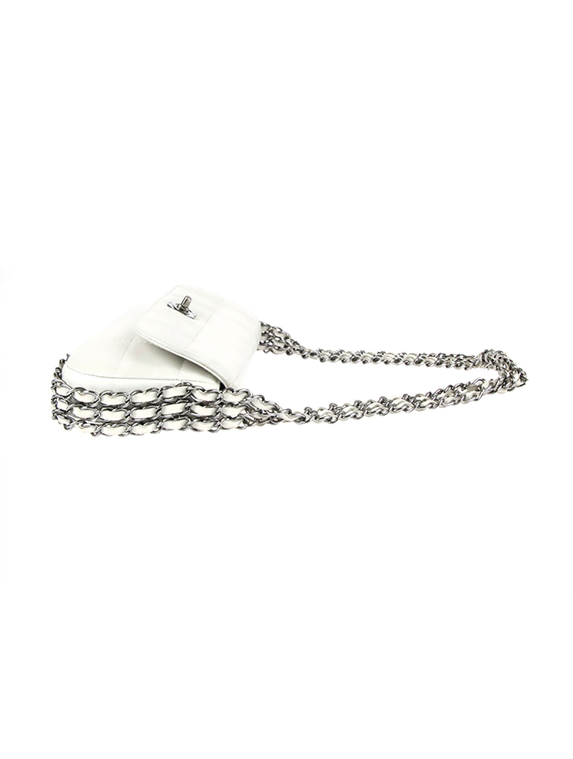 Chanel 2000s Rare Triple Silver Chain White Flap · INTO