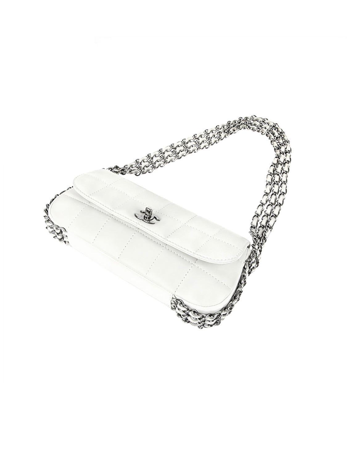 Chanel 2000s Rare Triple Silver Chain White Flap
