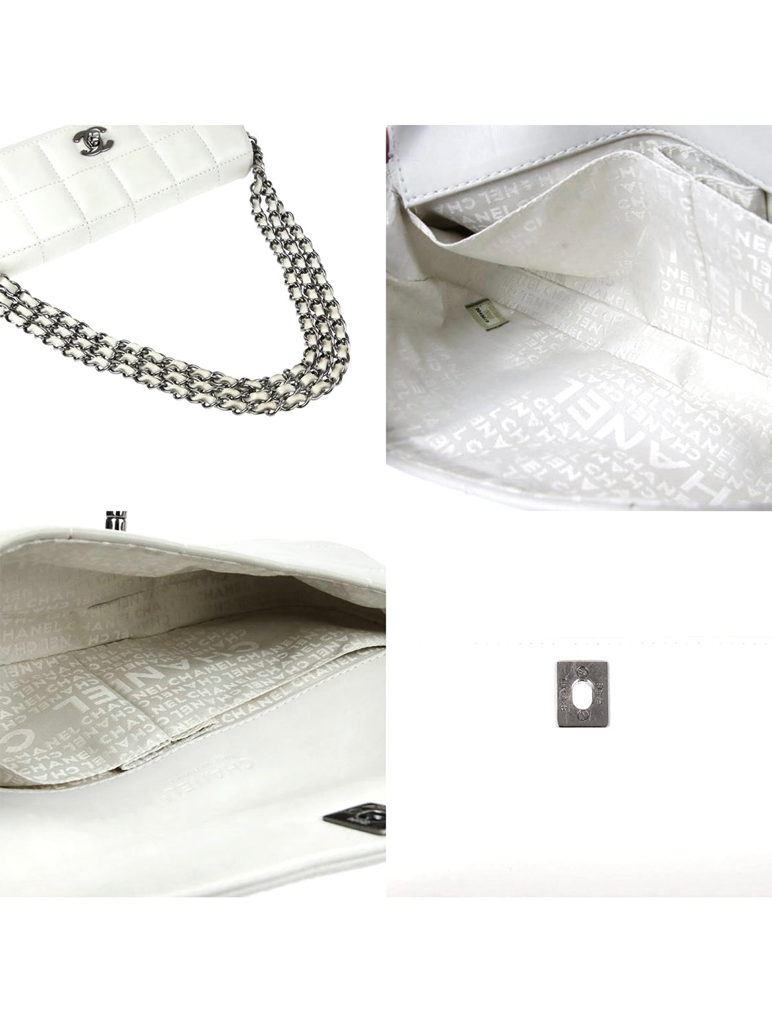 Chanel 2000s Rare Triple Silver Chain White Flap · INTO