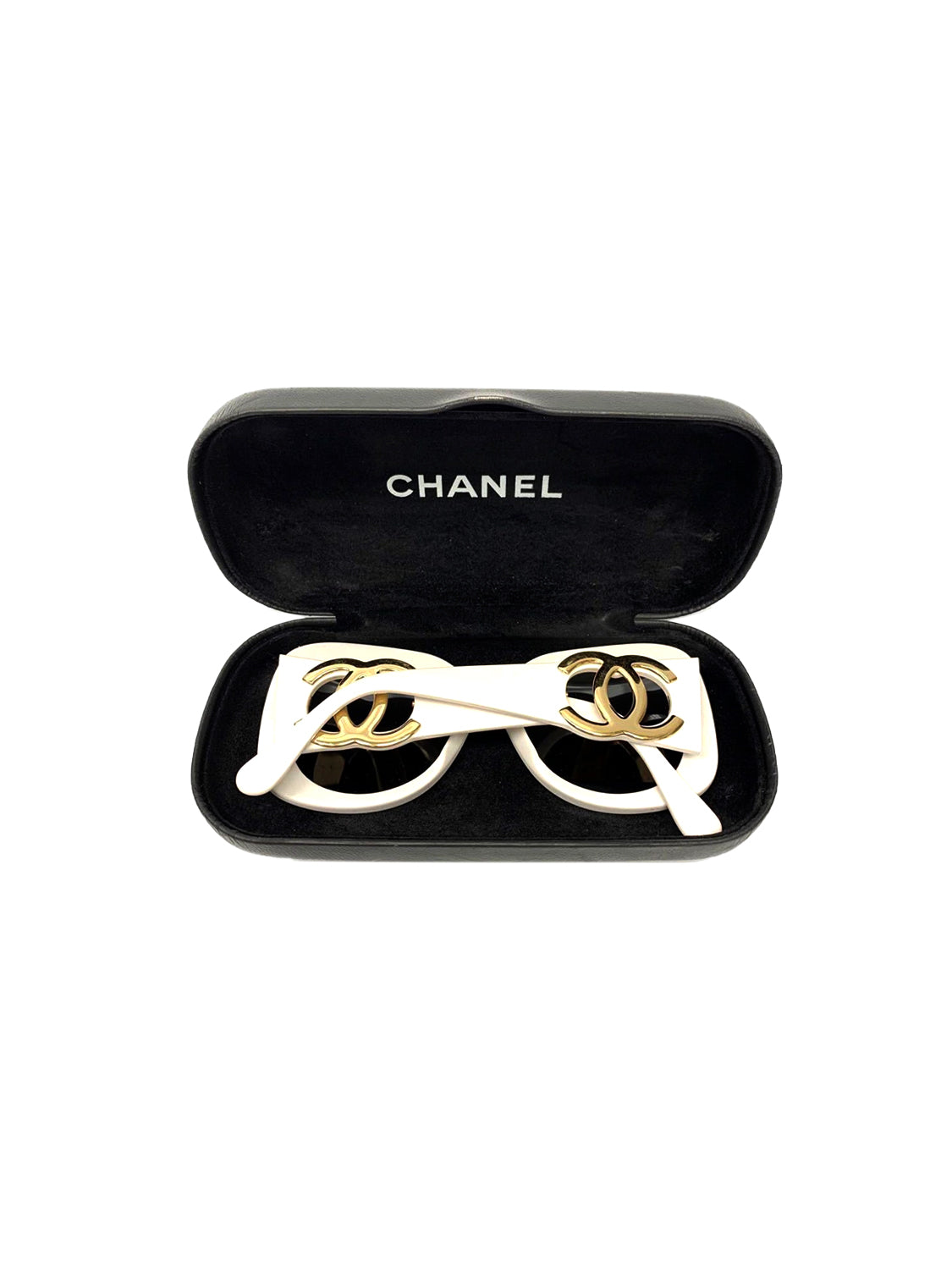 Chanel White CC Rectangular Cat Eye Sunglasses · INTO