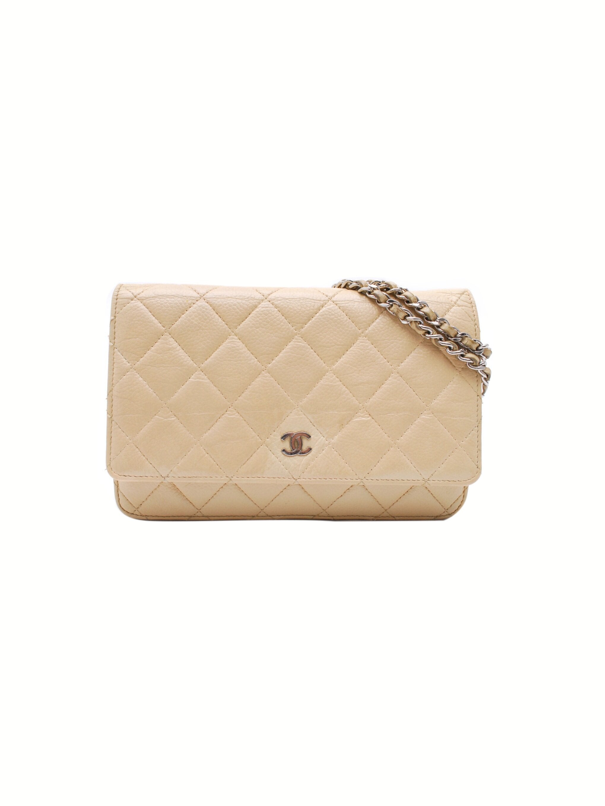 Chanel Light Beige Iridescent Quilted Caviar New Clutch With Chain