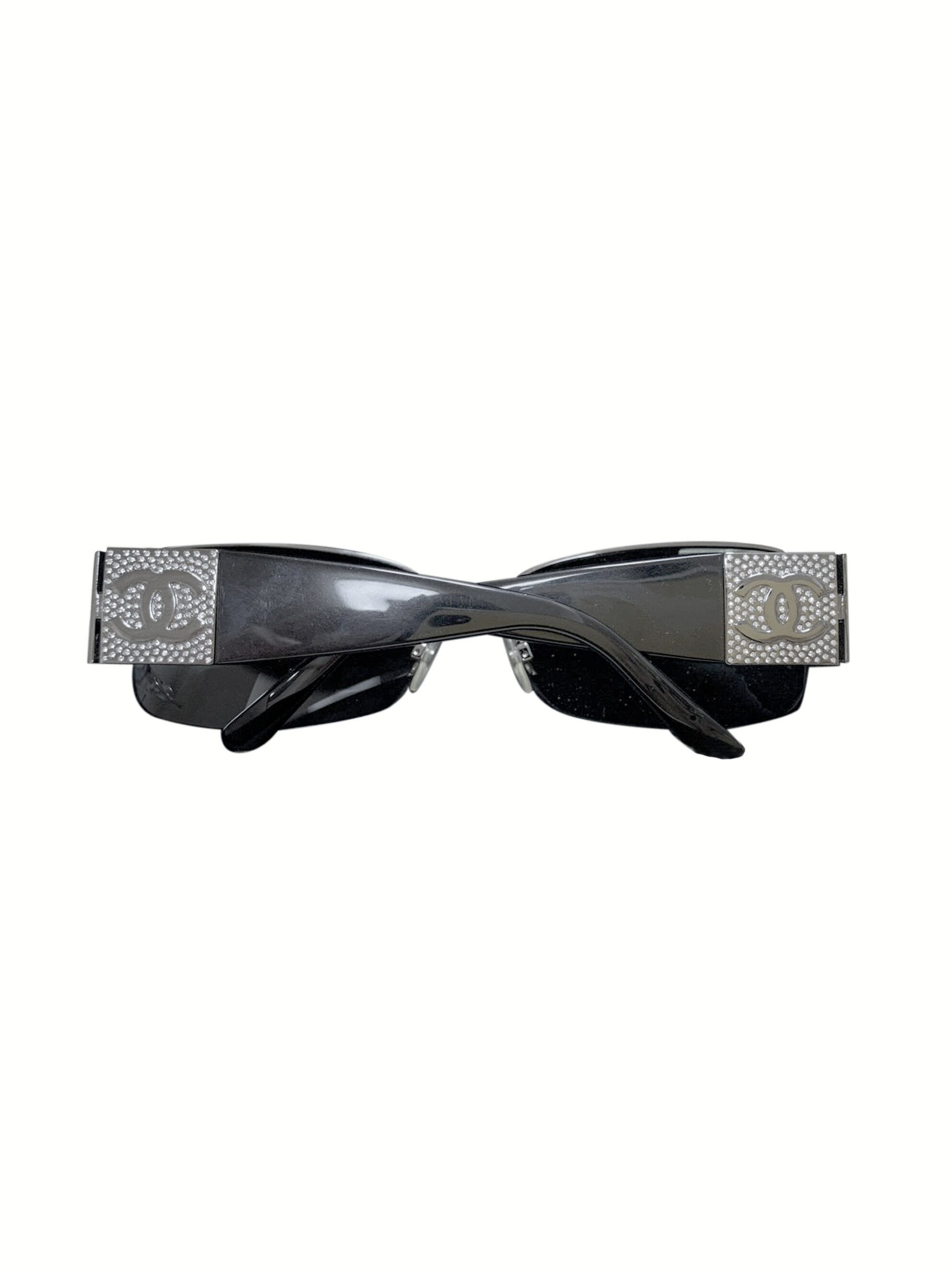 Chanel 2000s Black and Silver Plate Sunglasses