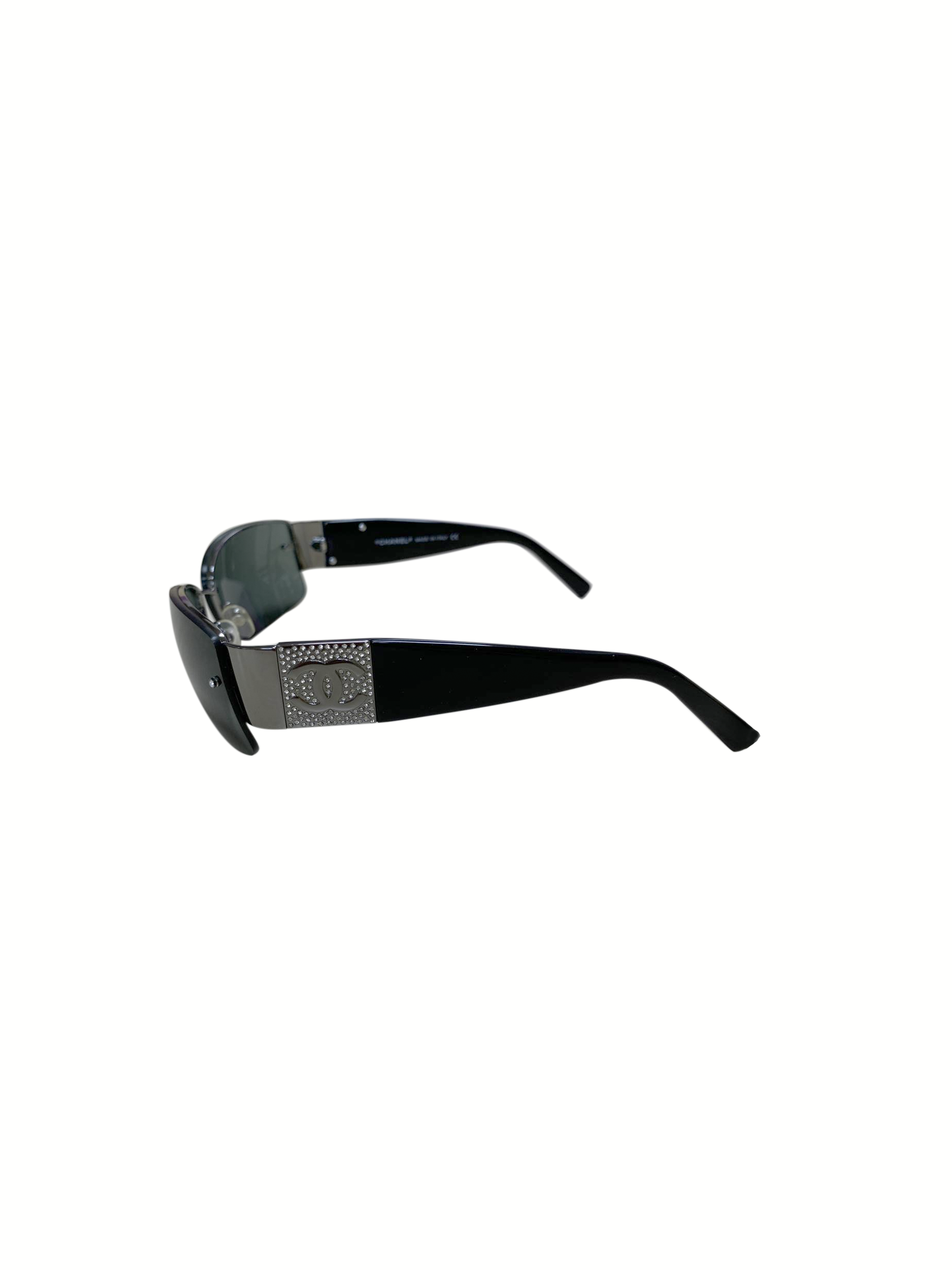 Chanel 2000s Black and Silver Plate Sunglasses