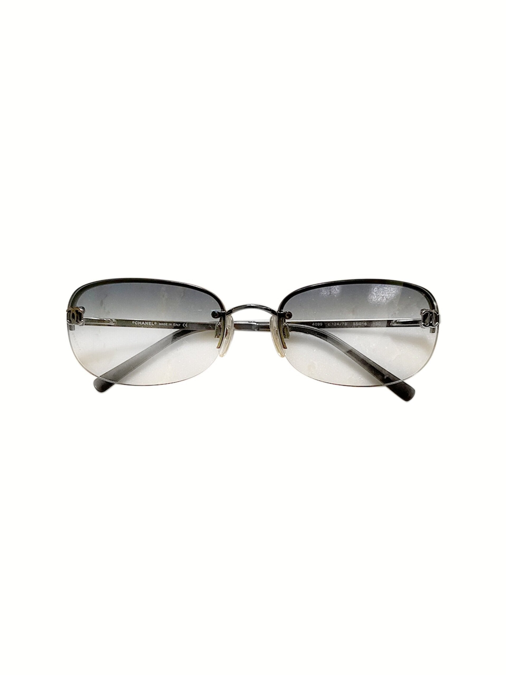 Chanel White Rectangular Silver Sunglasses · INTO