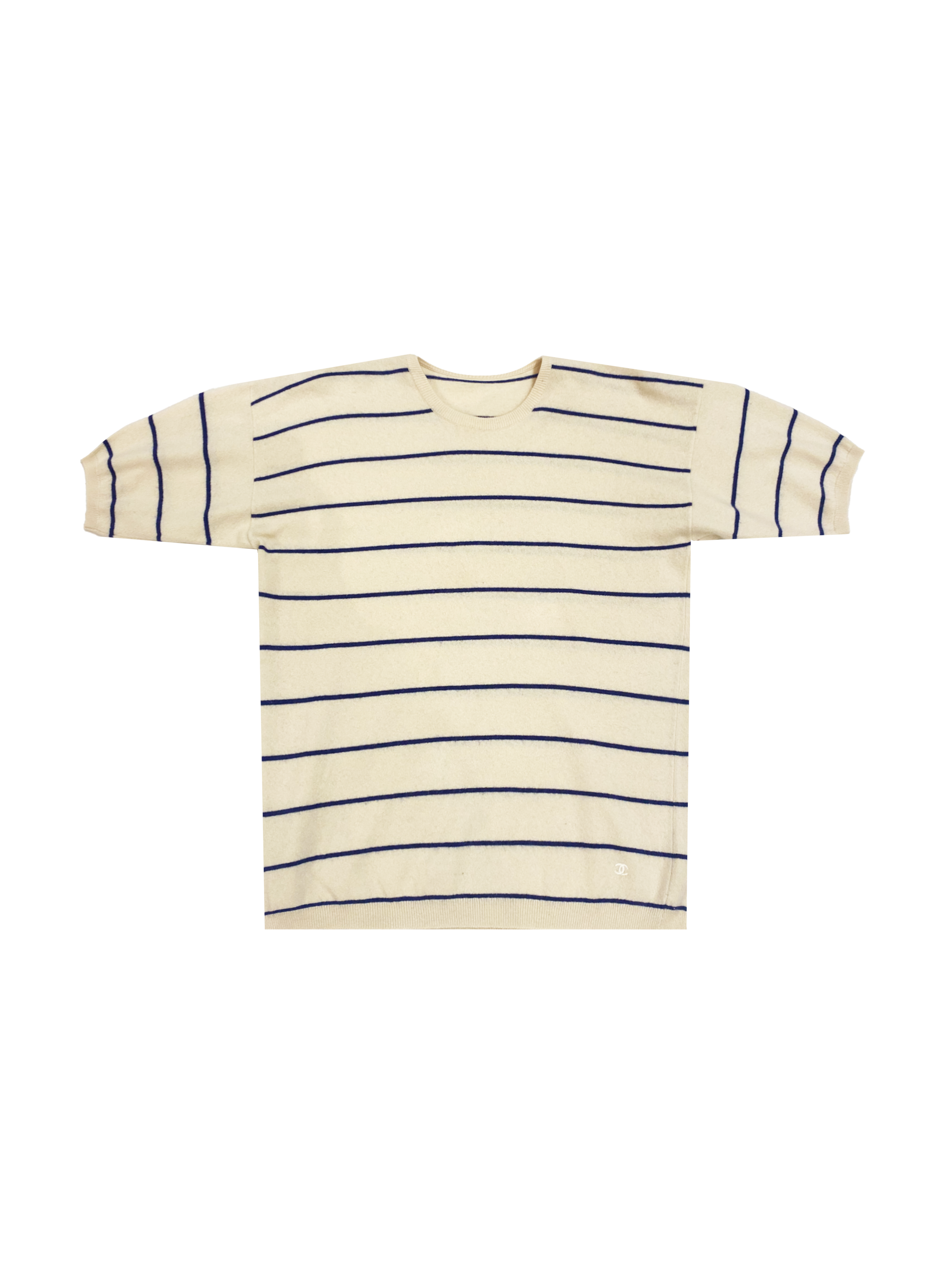 Chanel 1980s Cashmere Cream and Navy Striped Sweater