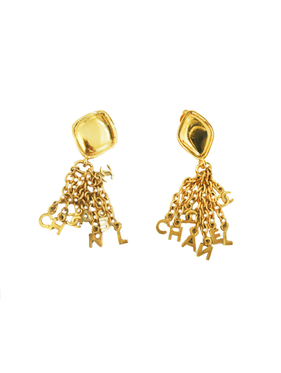 Chanel gold store dangle cc earrings