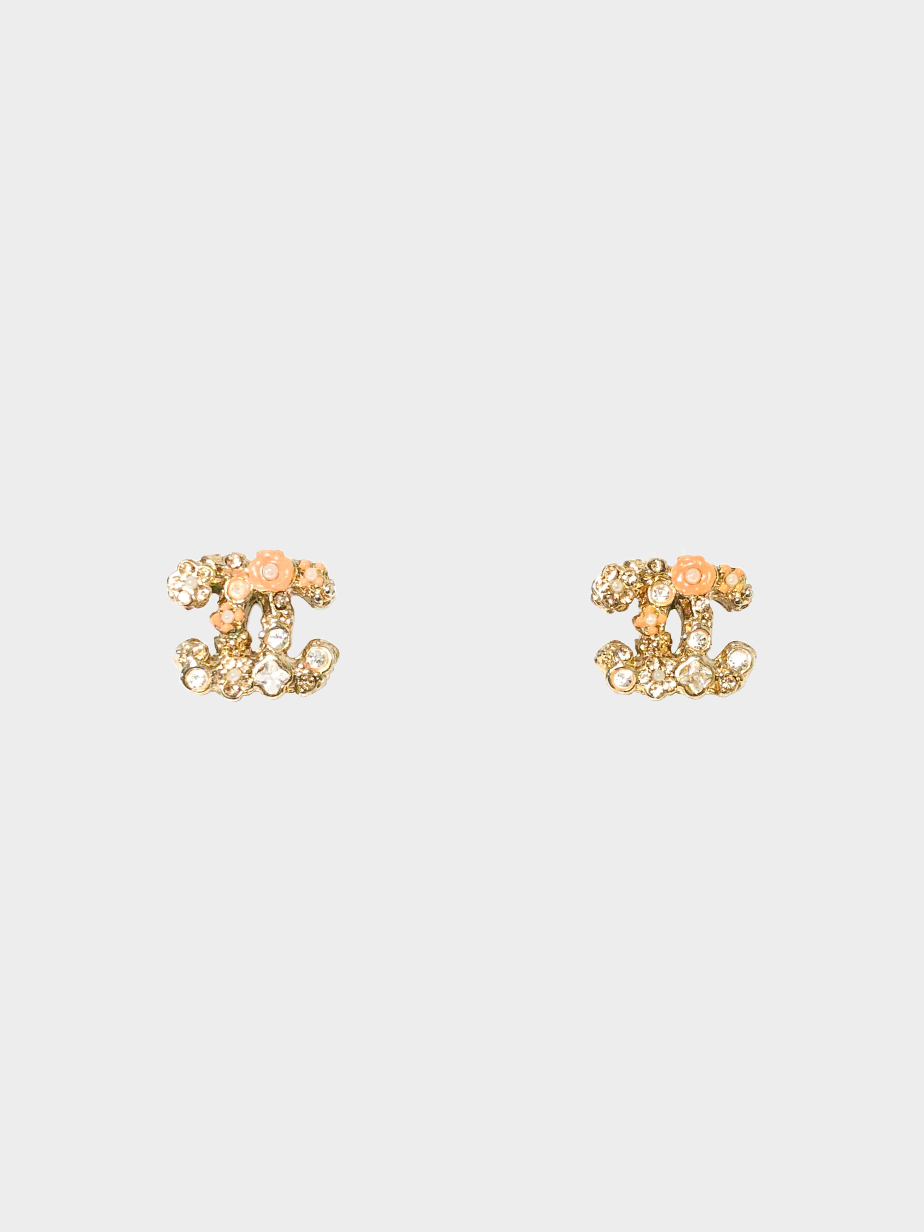 Chanel 1990s Floral Motif Enamel And Rhinestone Earrings · INTO