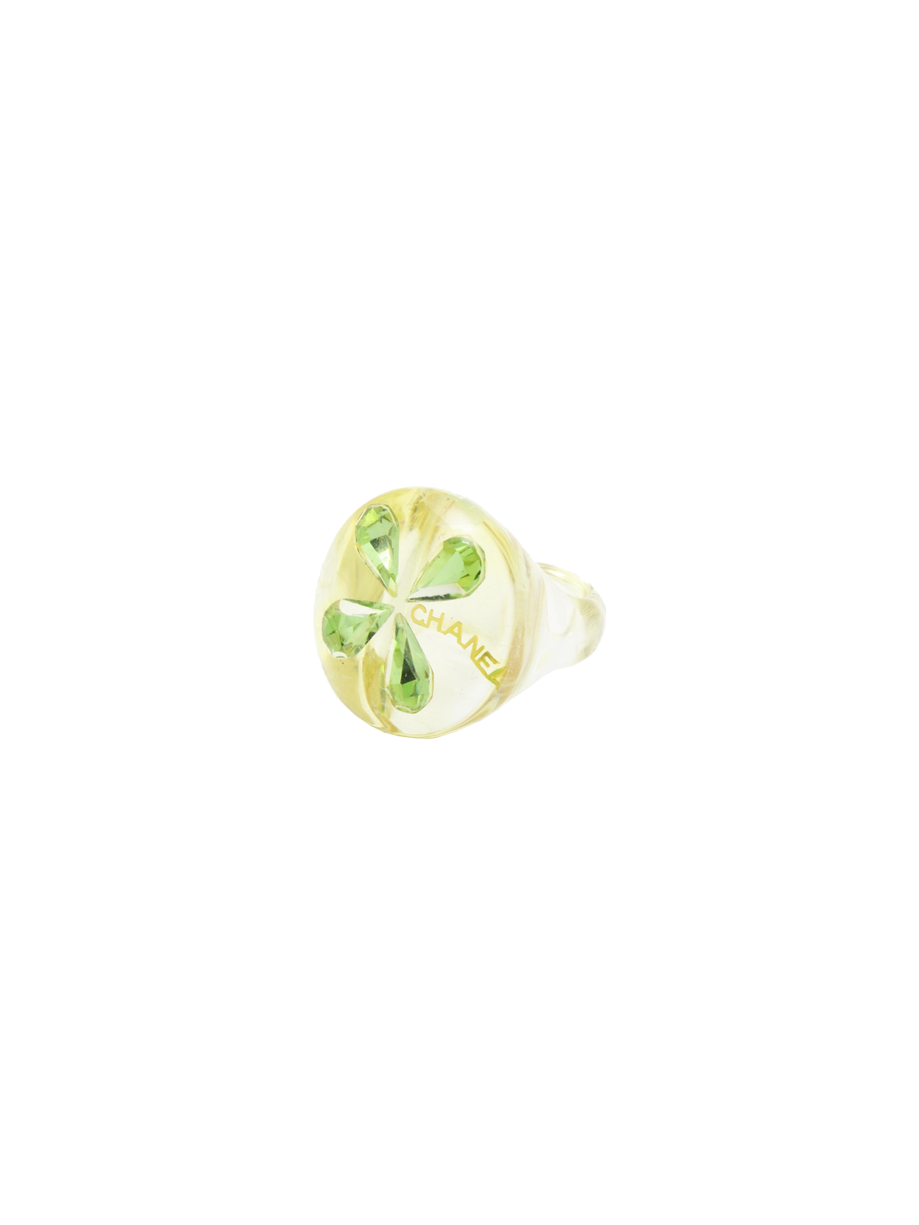 Chanel 2000s Green Clover Ring · INTO