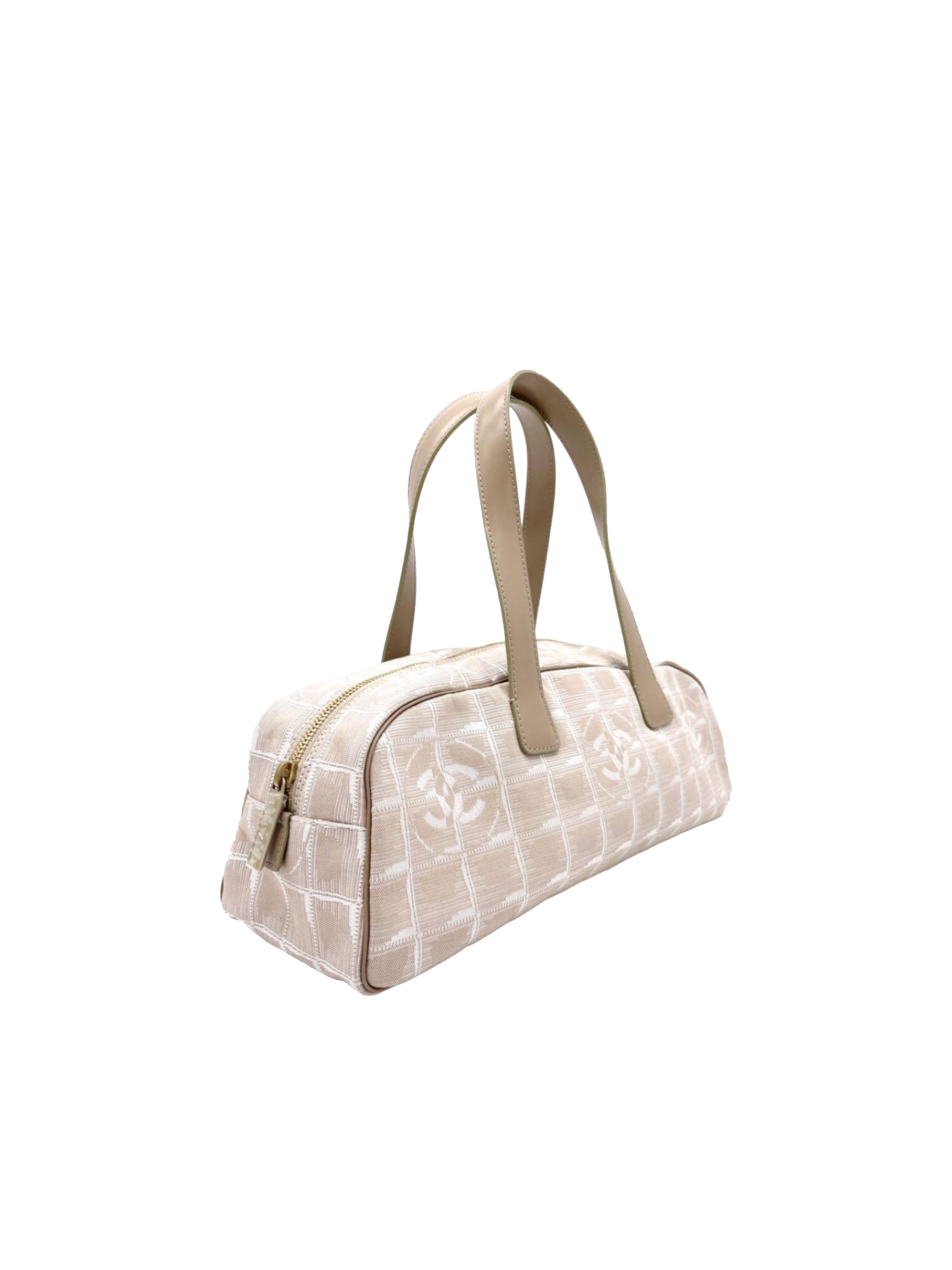 CHANEL CC Logo Travel Line Nylon Tote Bag Beige