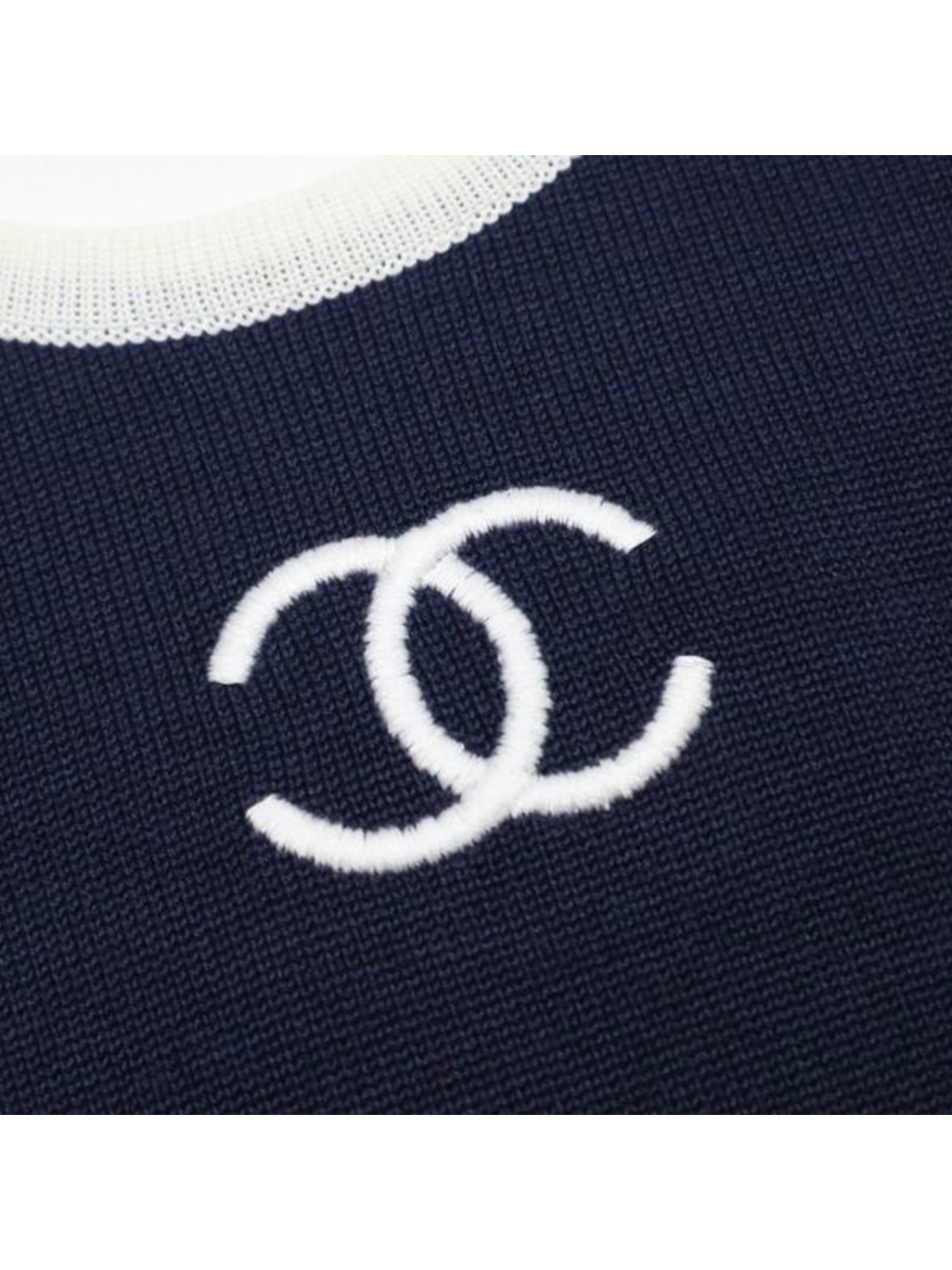 CHANEL P55370K07271 Knit One-piece Dress 38 White X Navy Authentic