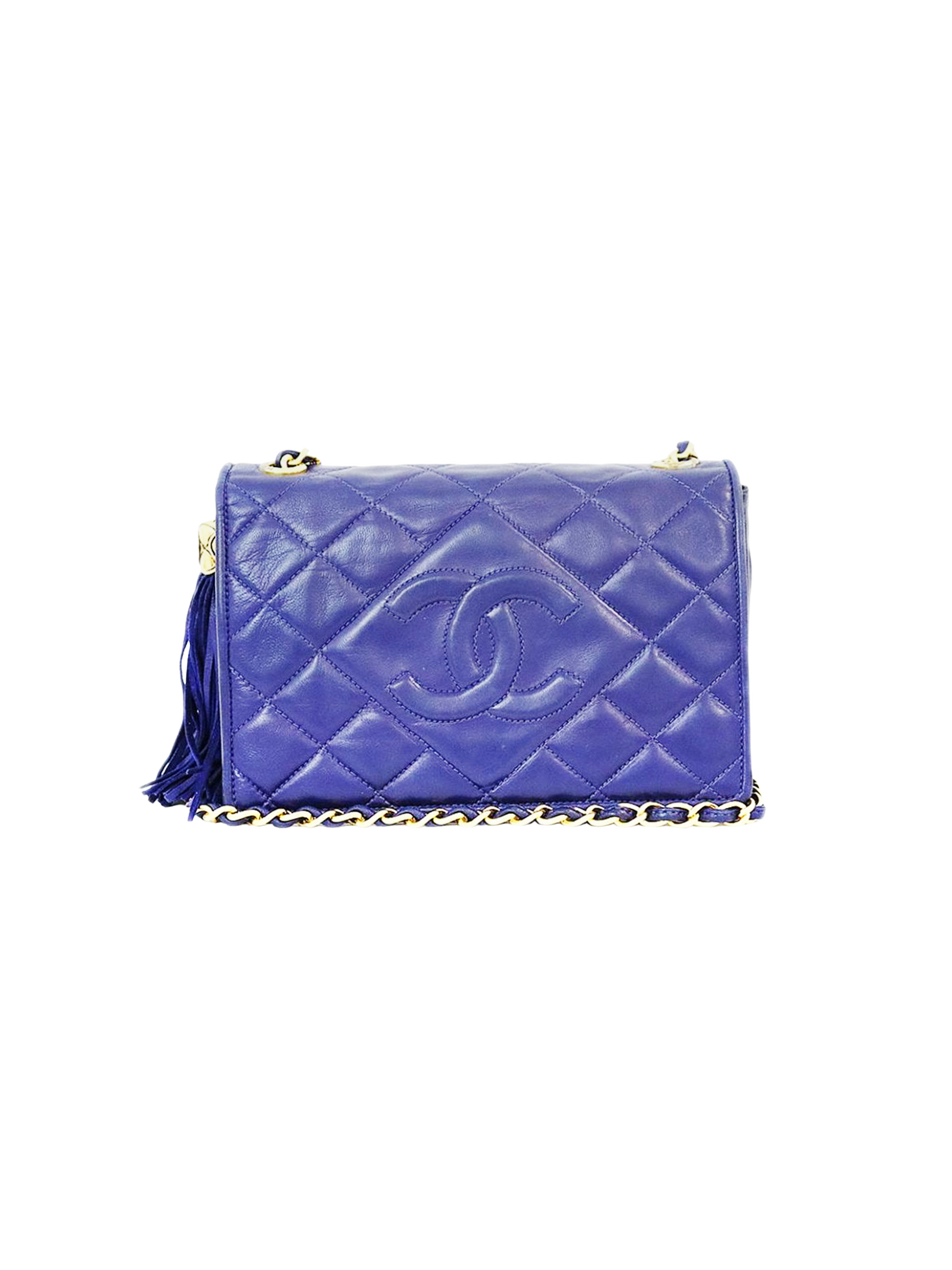 Chanel Vintage 1980s Matelasse Quilted Navy Blue Lambskin Leather