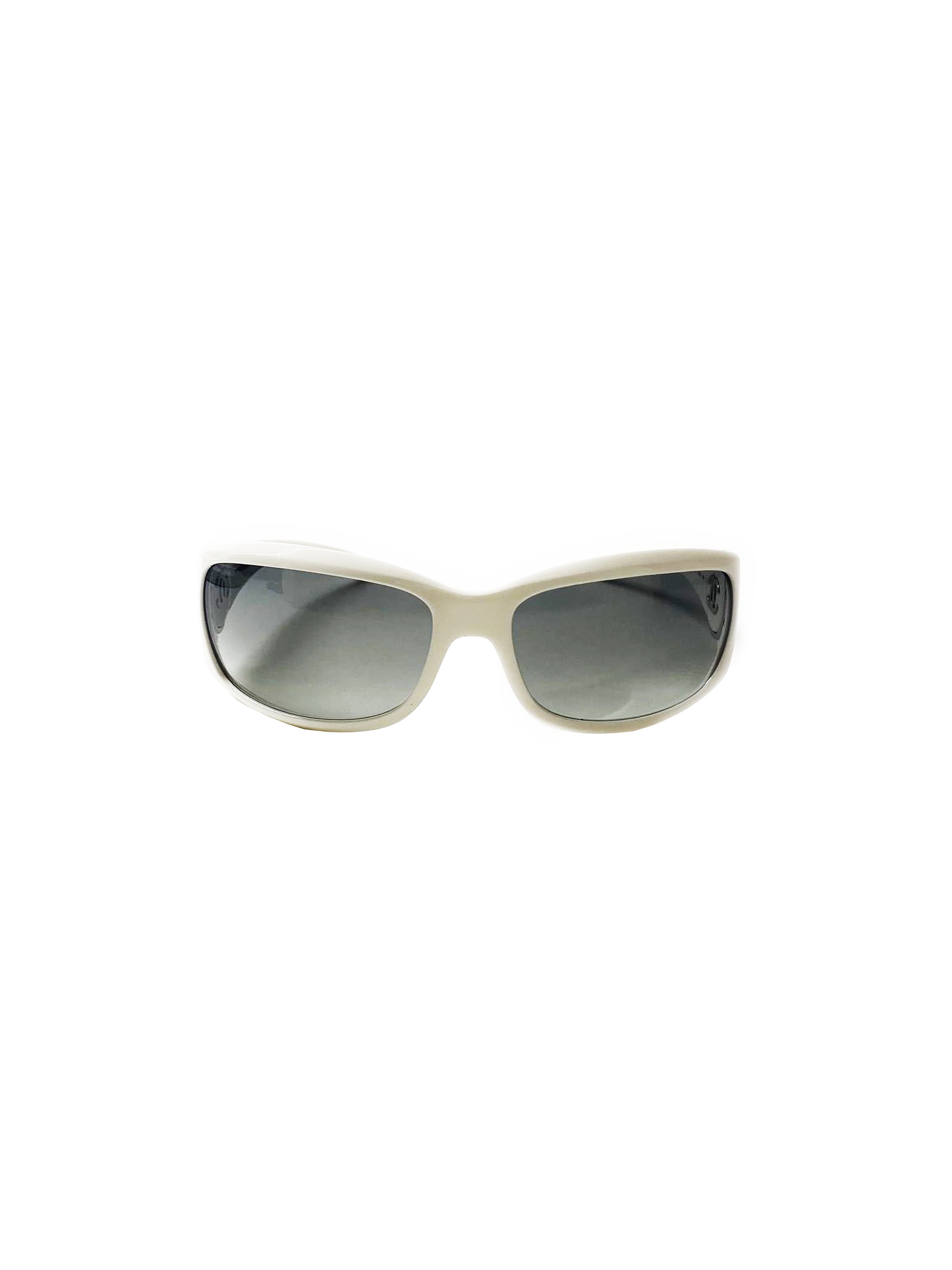Chanel 2000s White Rectangle Ombre Lens Sunglasses