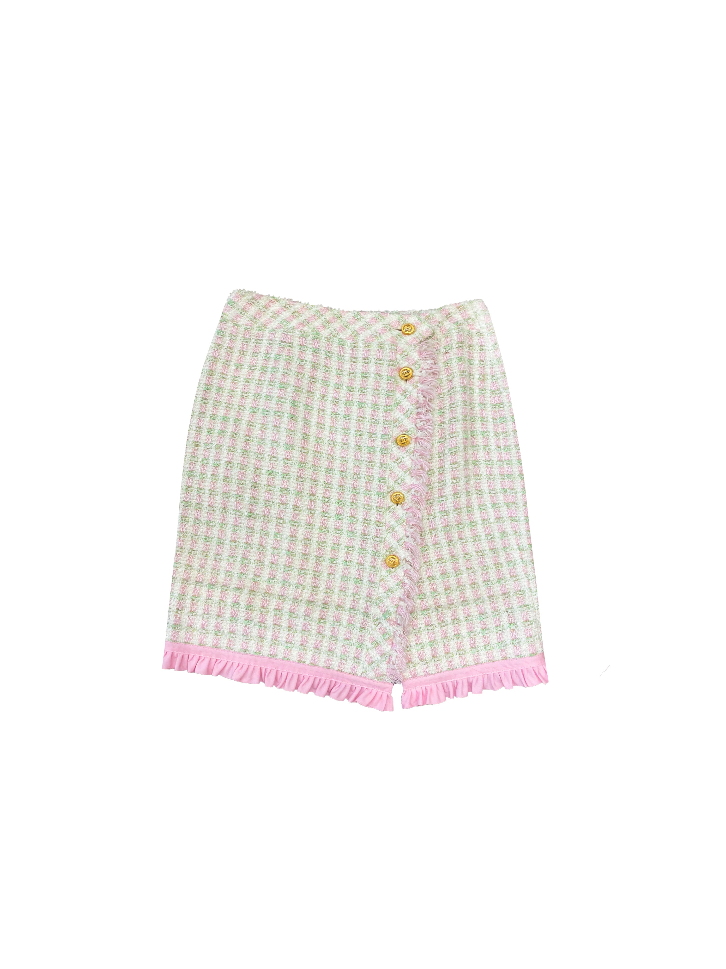 Chanel 1980s Pastel Tweed Mini Skirt · INTO