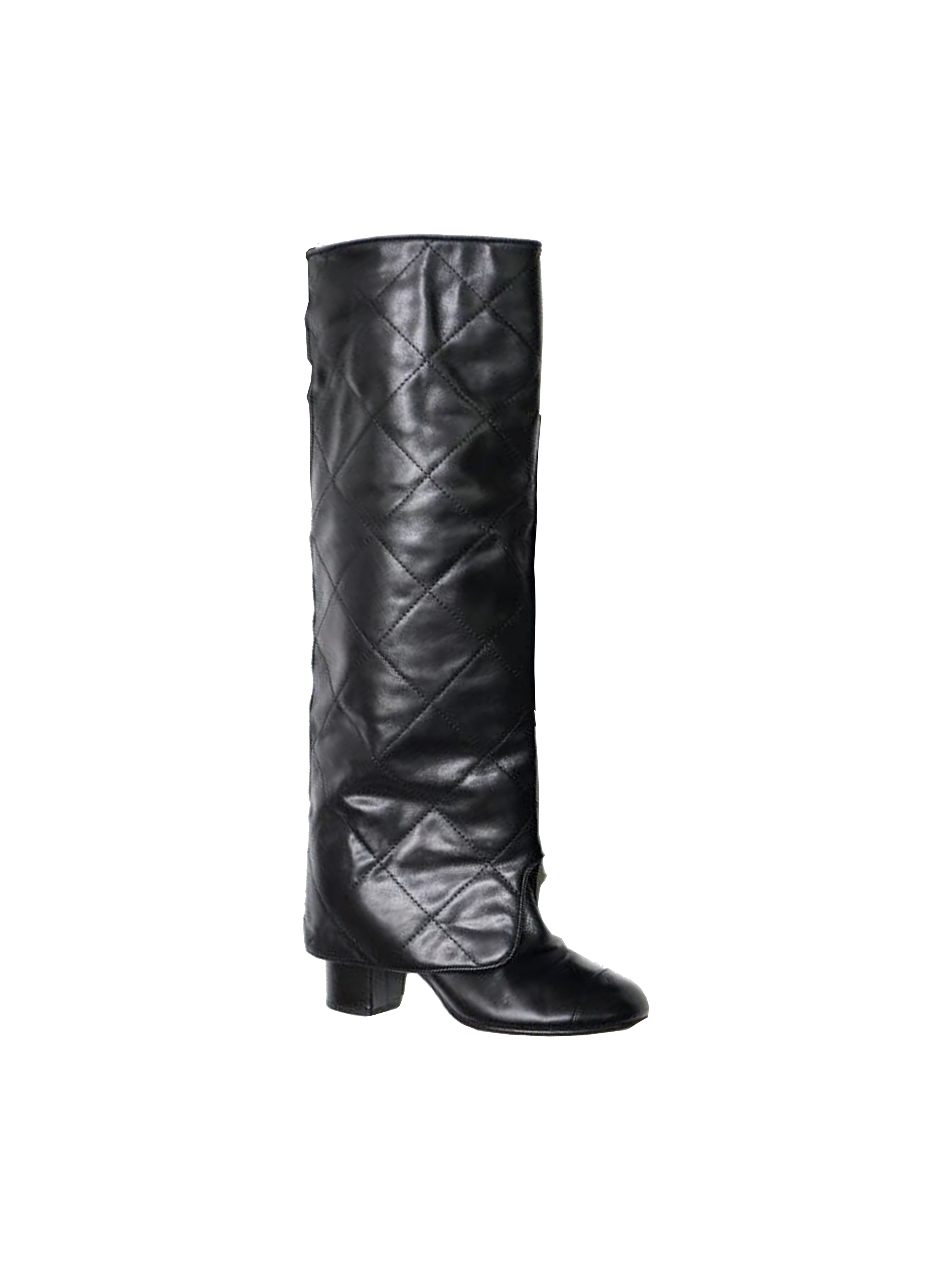 Chanel 2000s Rare Black Leather Layered Knee-High Boots