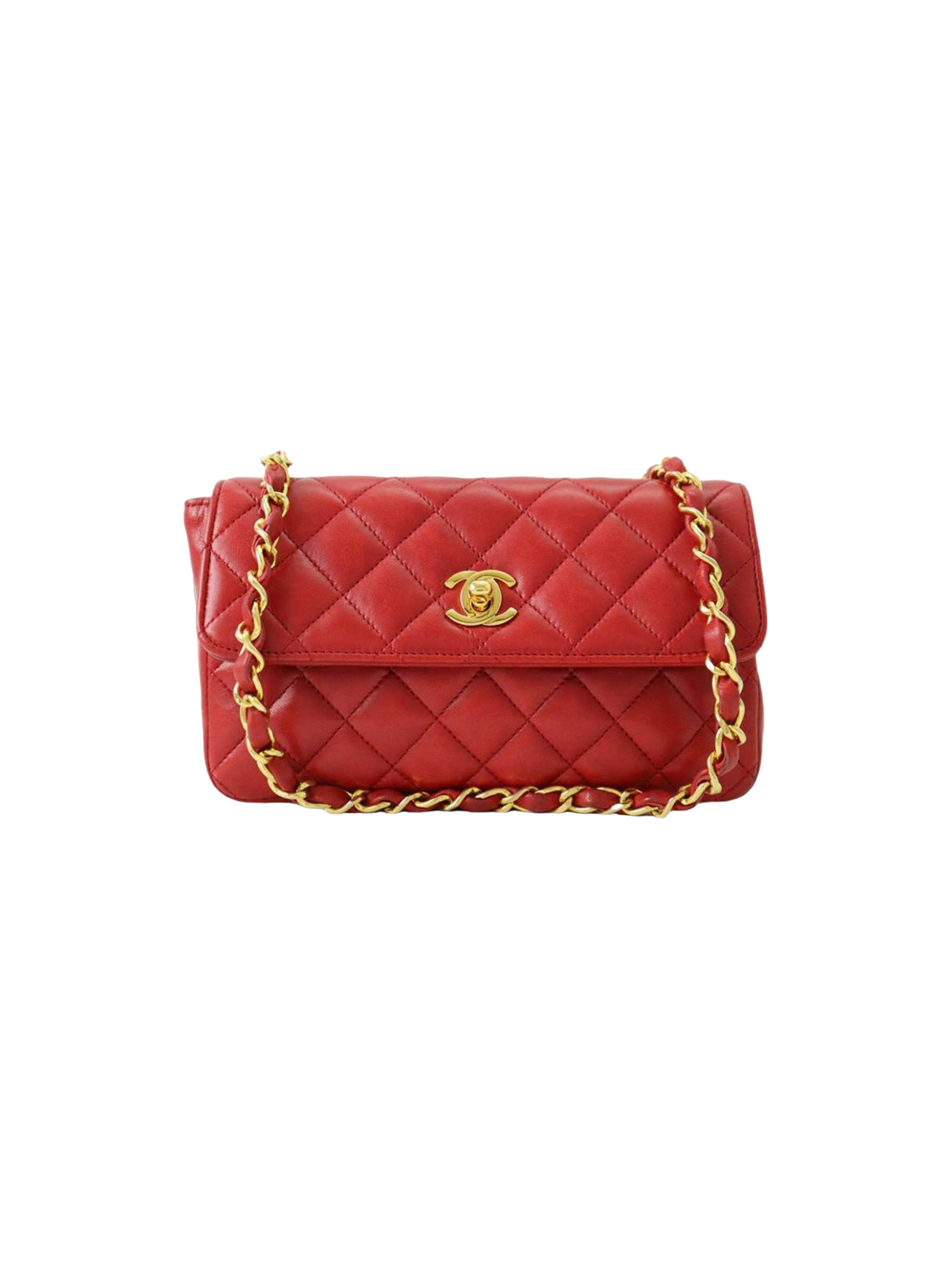 Chanel 1991 Red Matelasse Chain Shoulder Bag · INTO