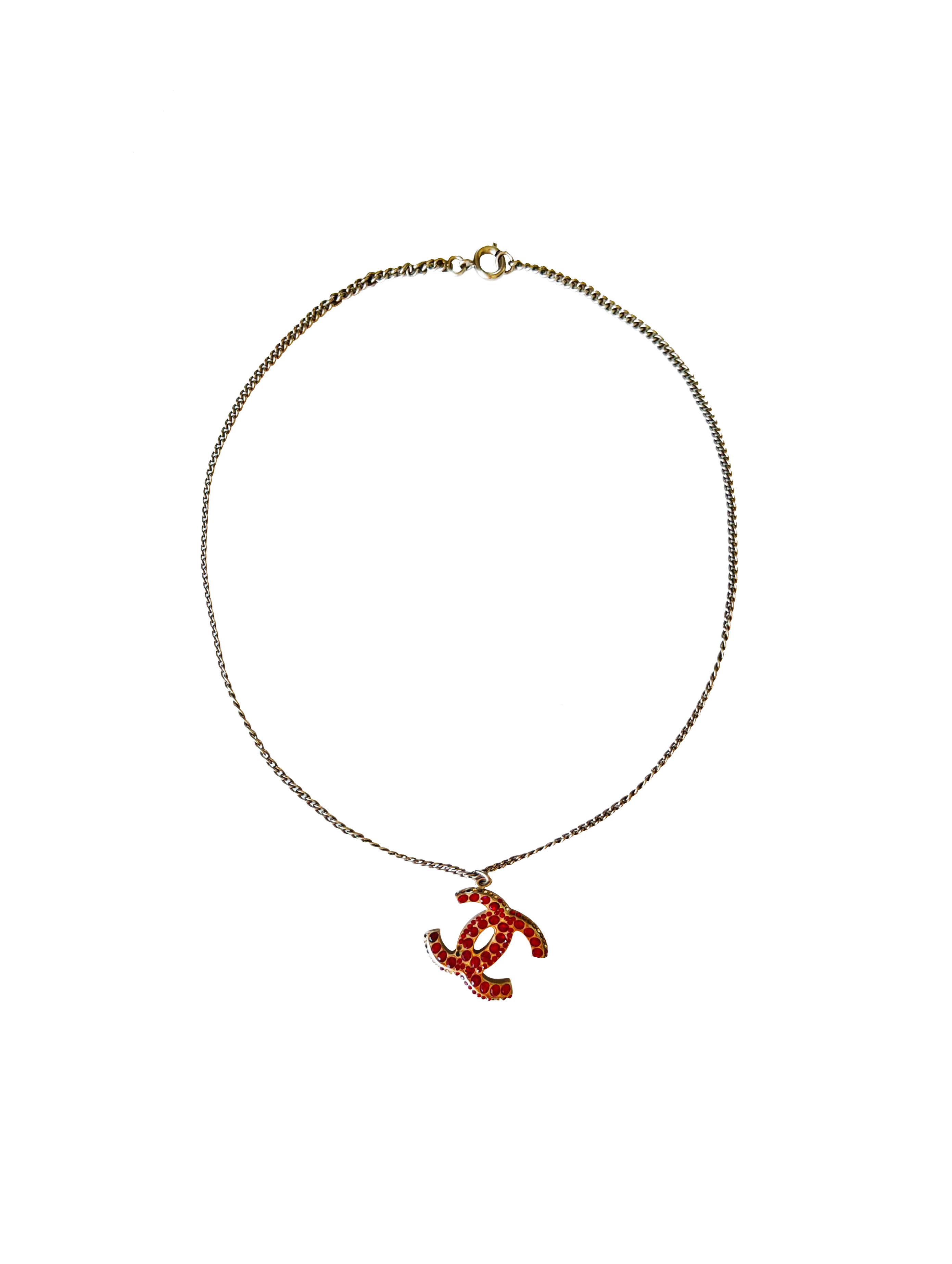 Chanel Red Rhinestone Rare CC Necklace · INTO