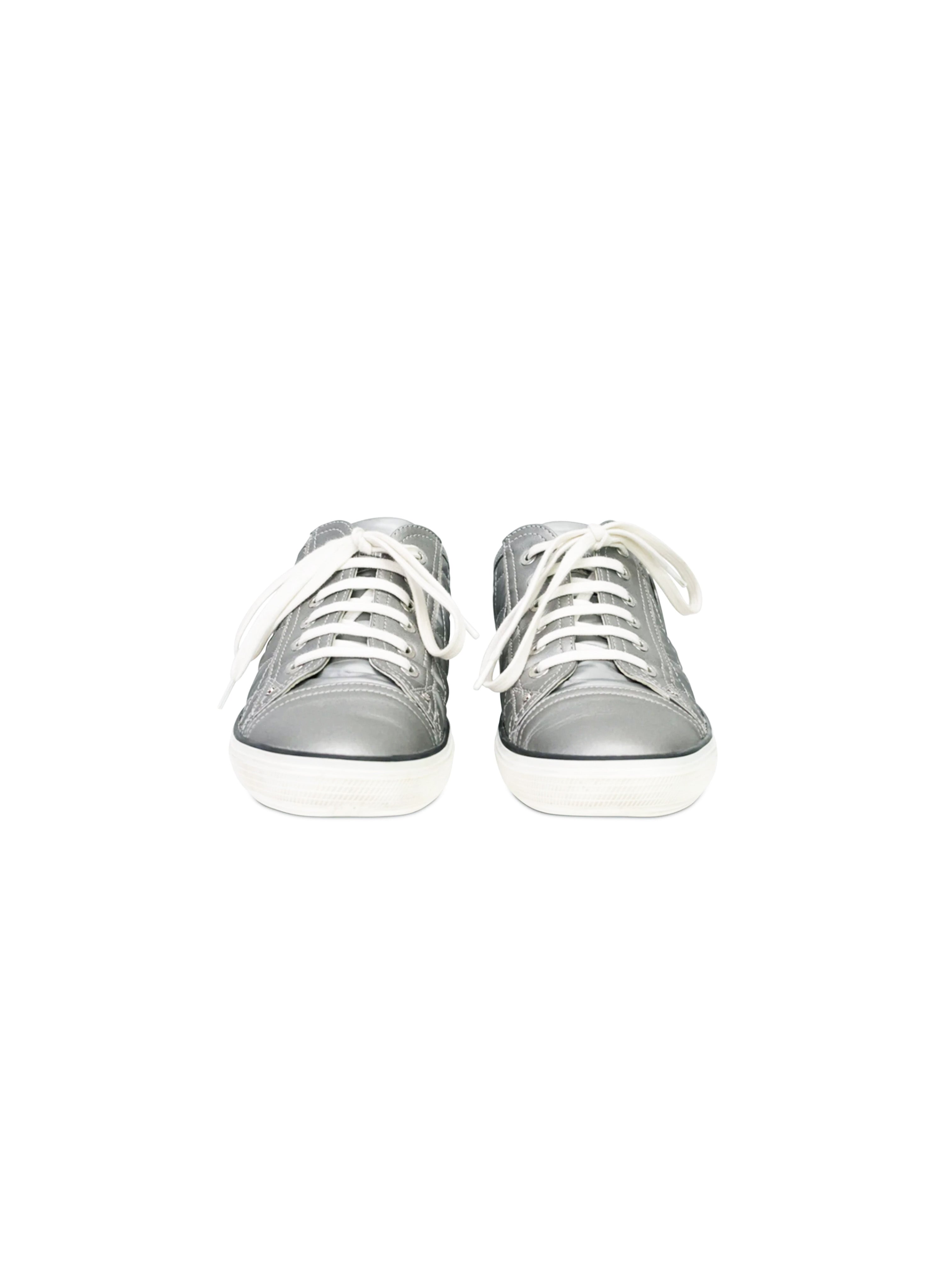 Chanel 2000s Quilted Silver Logo Sneakers