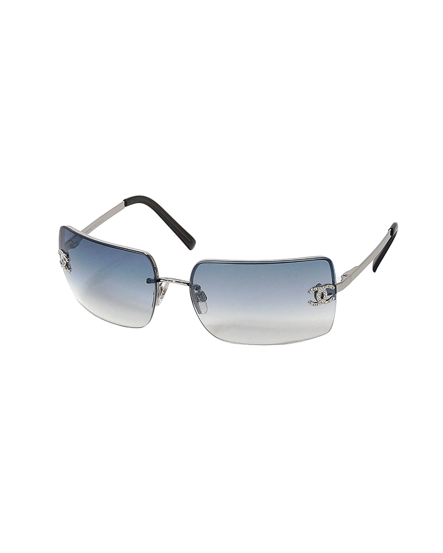 Chanel 2000s Gradient Blue Visor Rhinestone Sunglasses · INTO