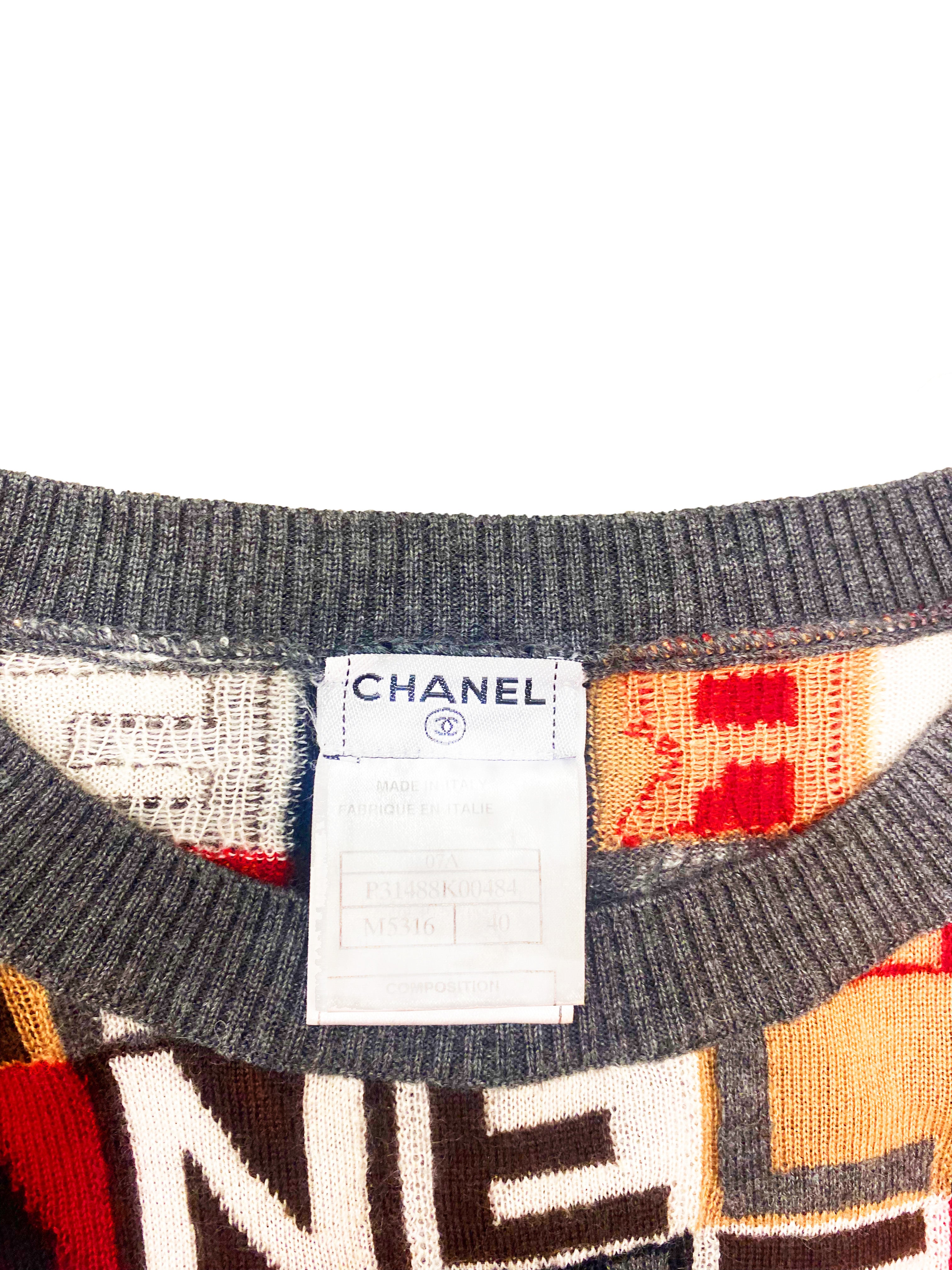 Chanel 2007 Karl Lagerfeld Cashmere Printed Logo Sweater