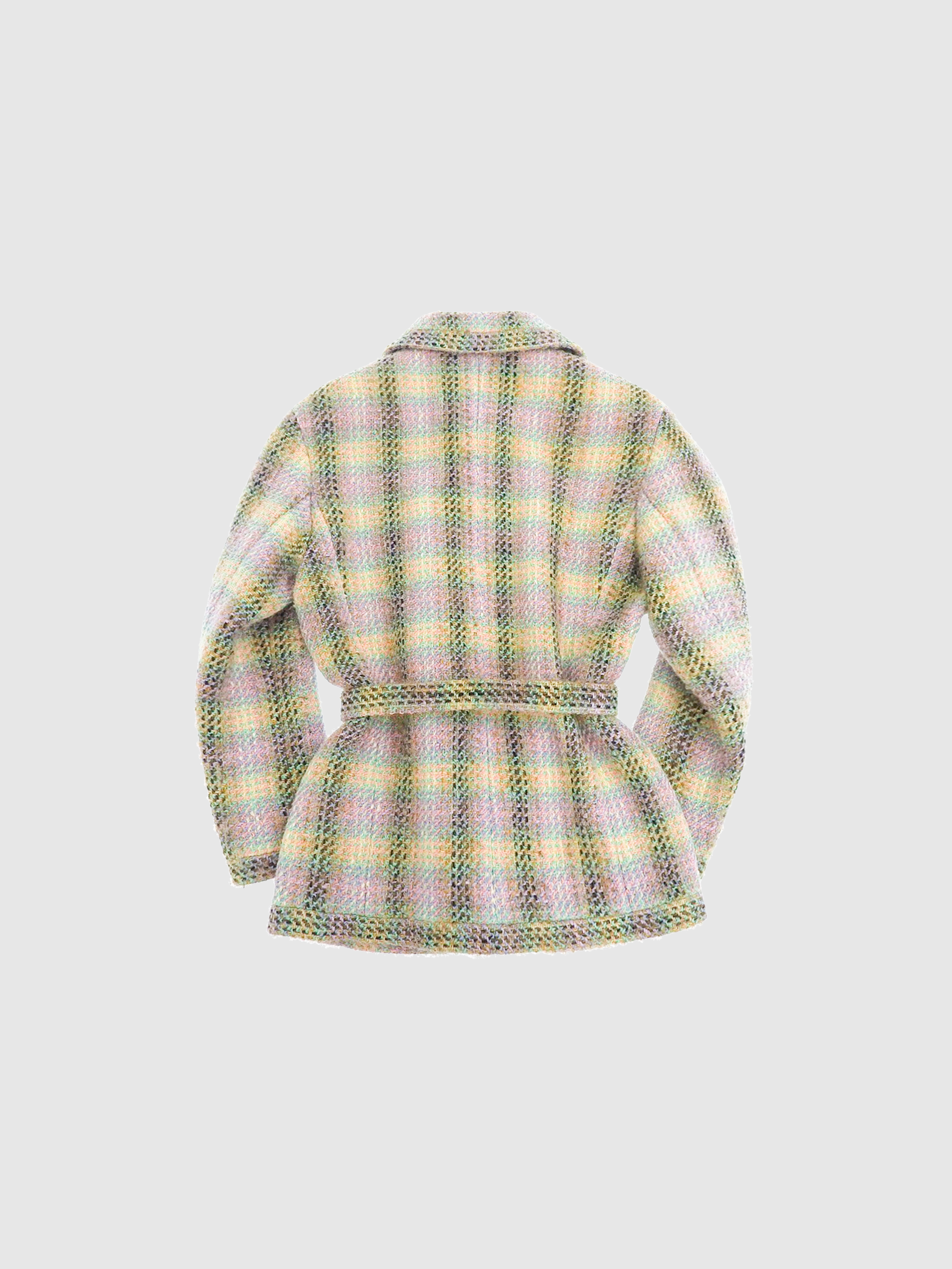 Chanel 1980s Boutique Button Belted Multicolor Tweed Jacket