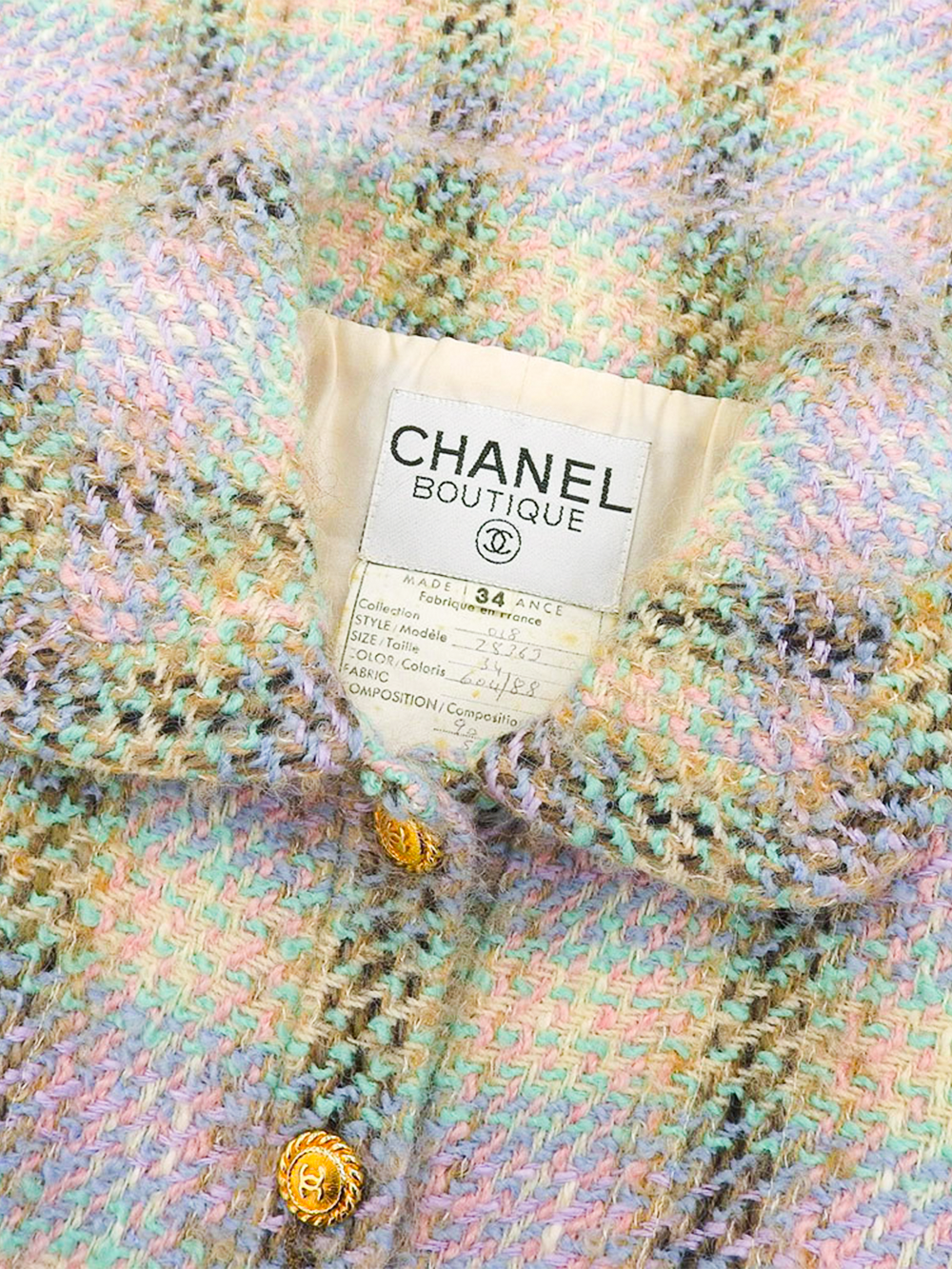 Chanel 1980s Boutique Button Belted Multicolor Tweed Jacket · INTO