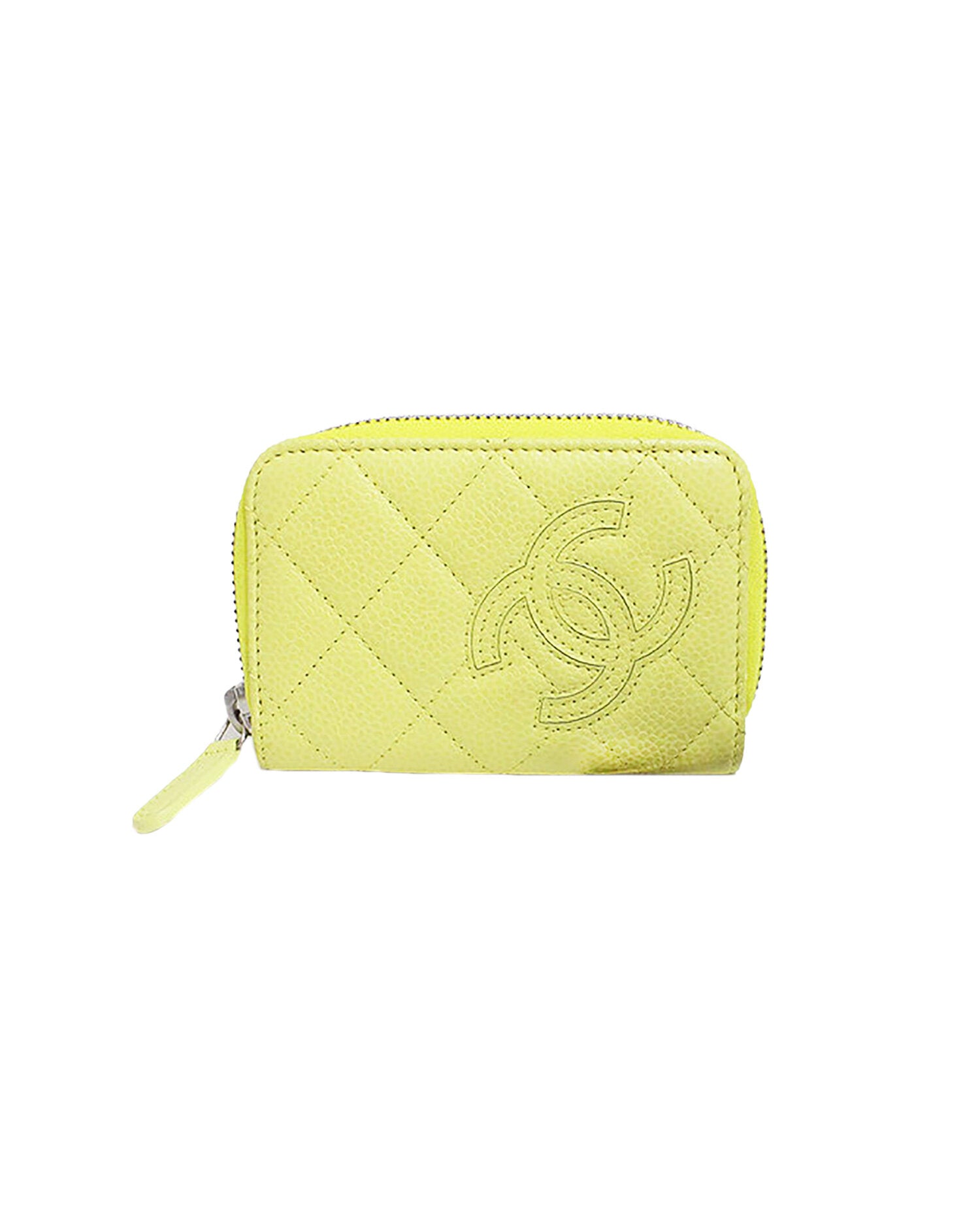 CHANEL Lambskin Quilted Card Holder Yellow 1099935