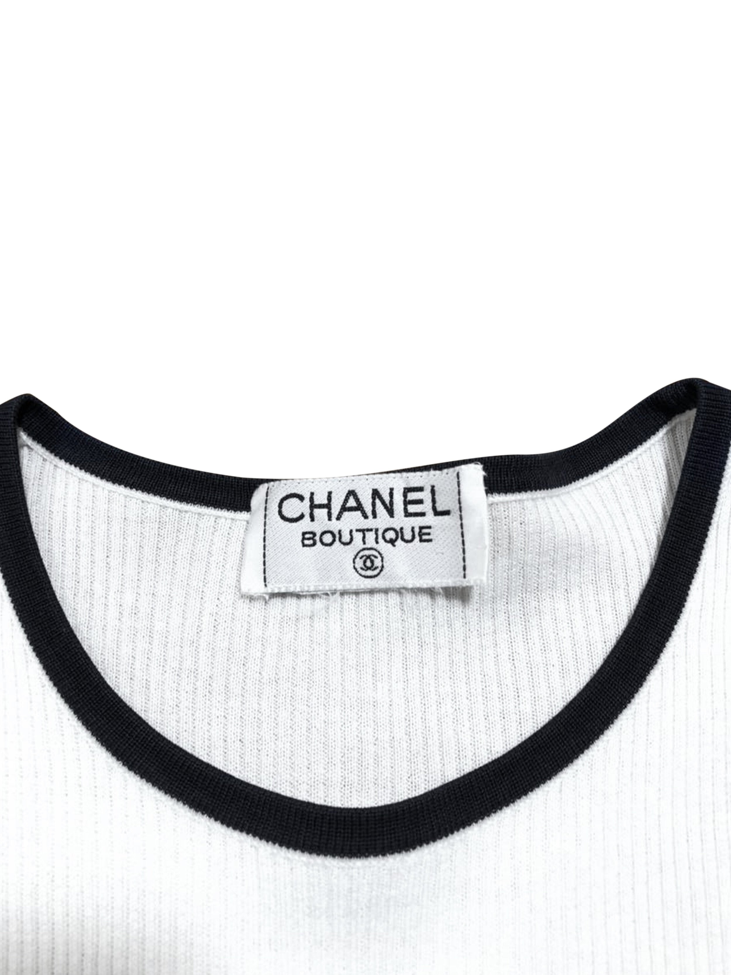 white and black fall shirt chanel