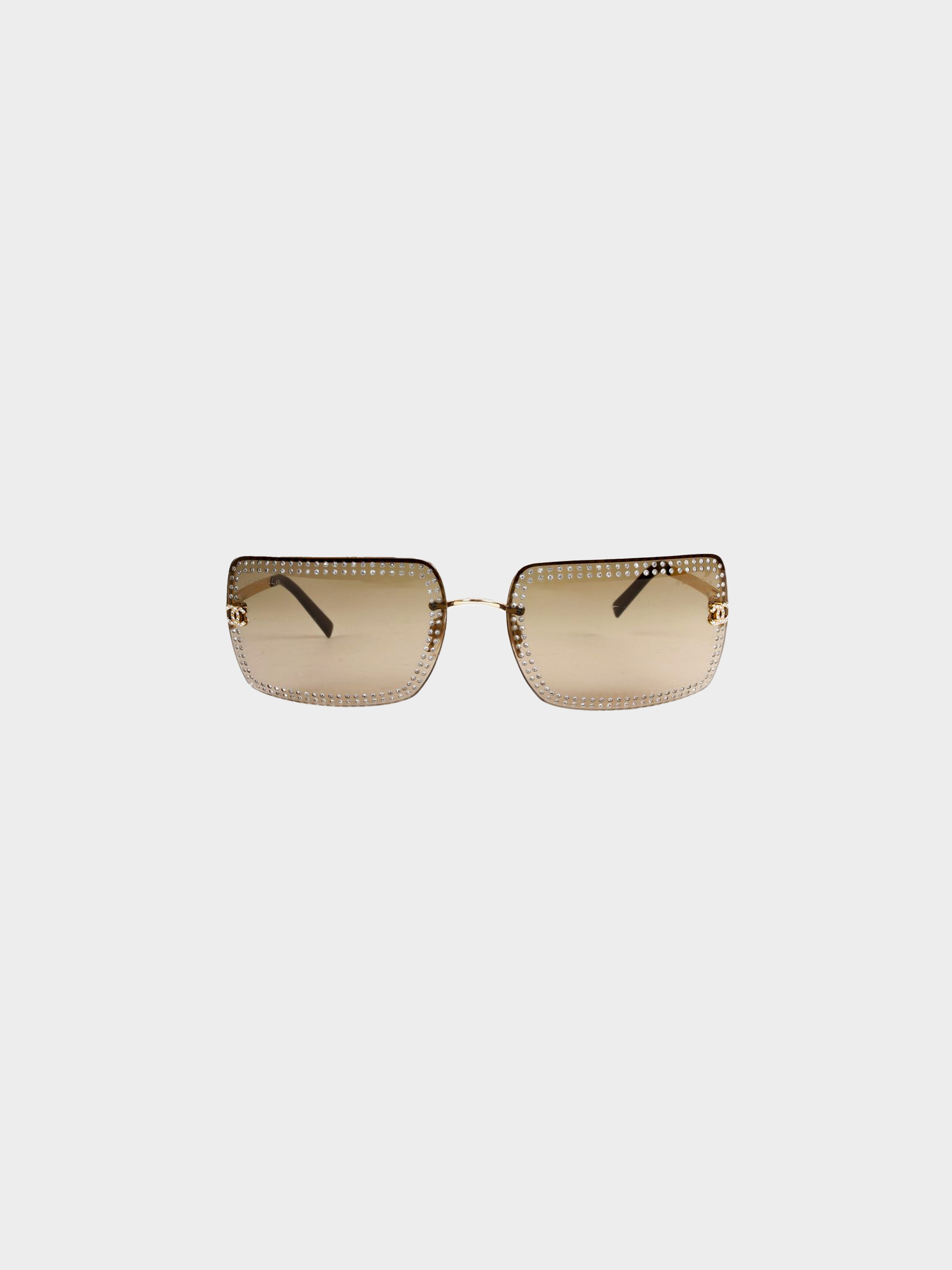 Chanel 2000s Brown Gradient CC Rhinestone Sunglasses · INTO