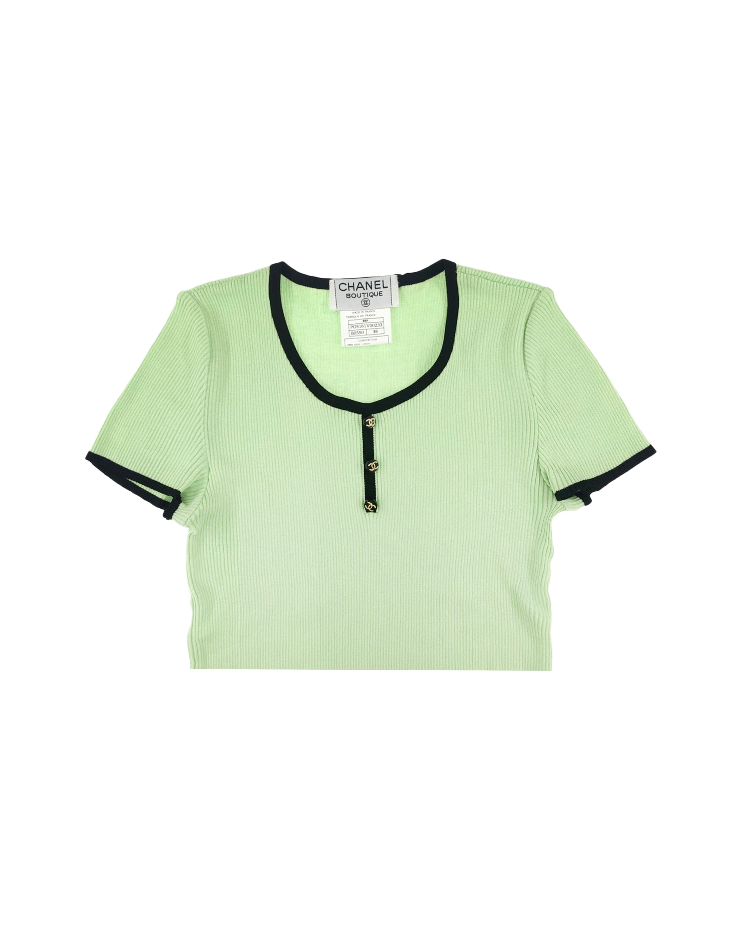 Chanel 1995 SS Rare Green Short Sleeve Knit Top · INTO