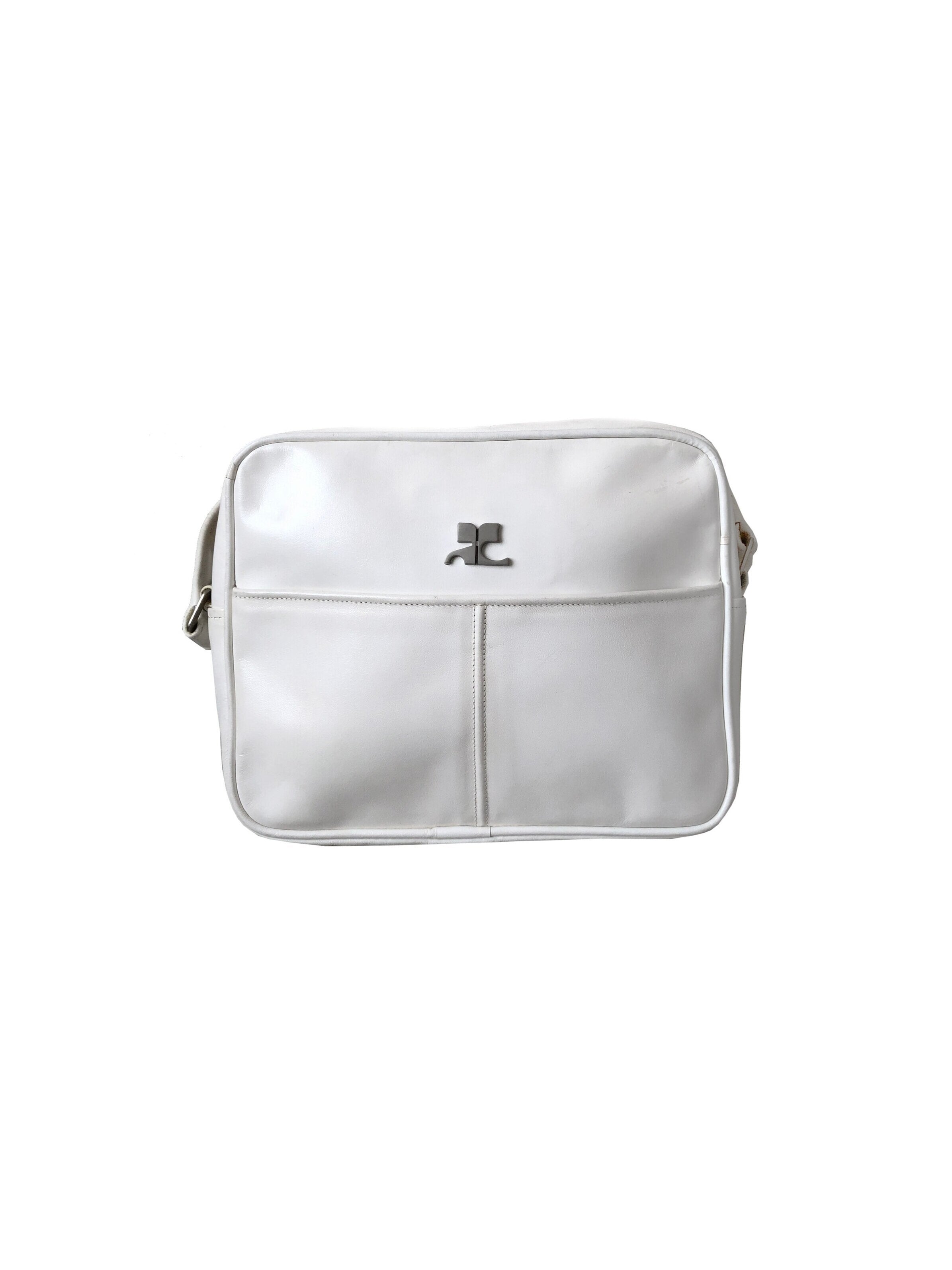 Courrèges 2000s White Leather Shoulder Messenger