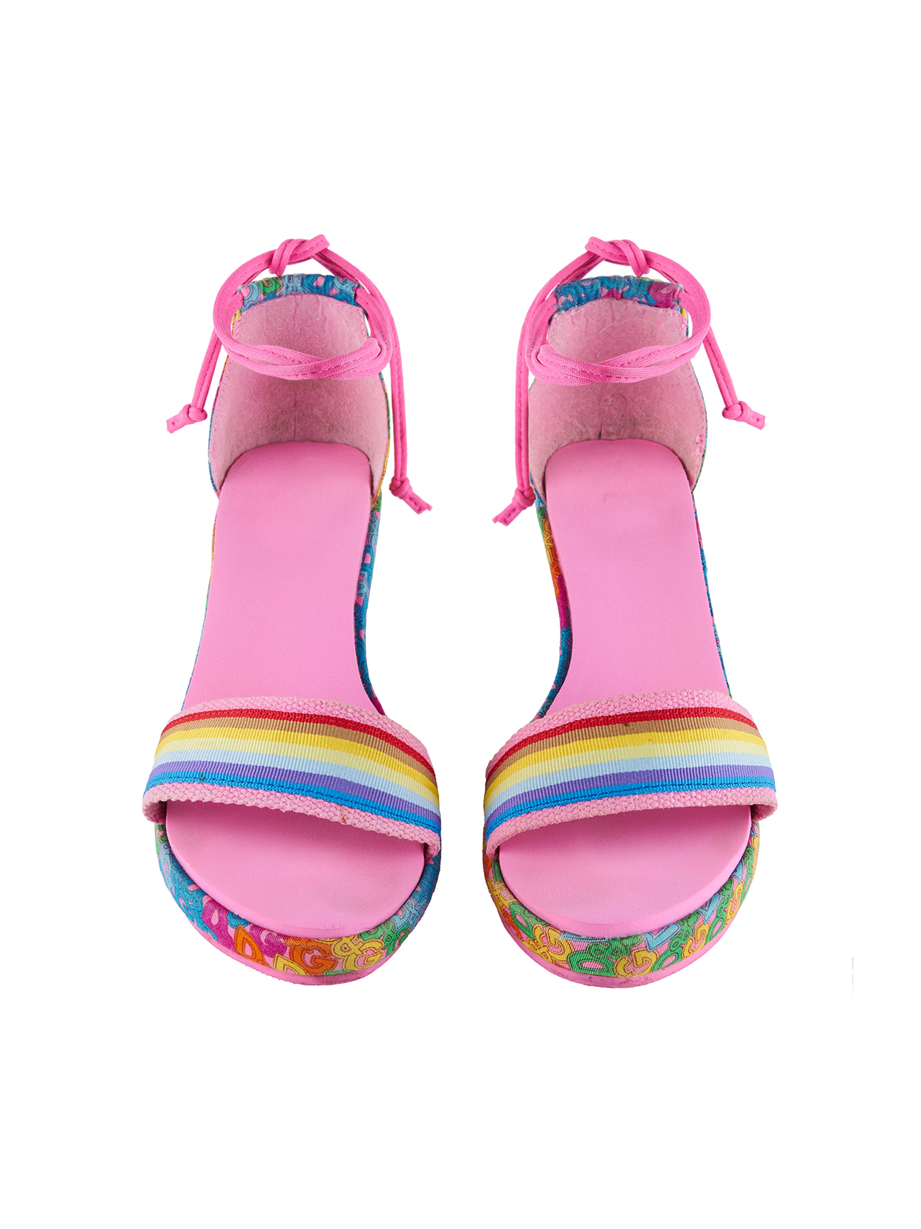 Dolce and Gabbana Early 2000s Rainbow Monogram Wedge Sandals