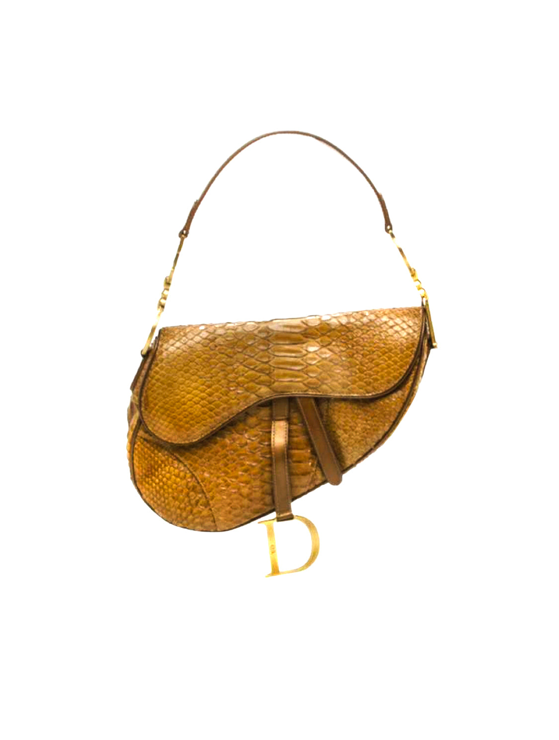 Christian Dior 2000s Brown Python Small Saddle Bag