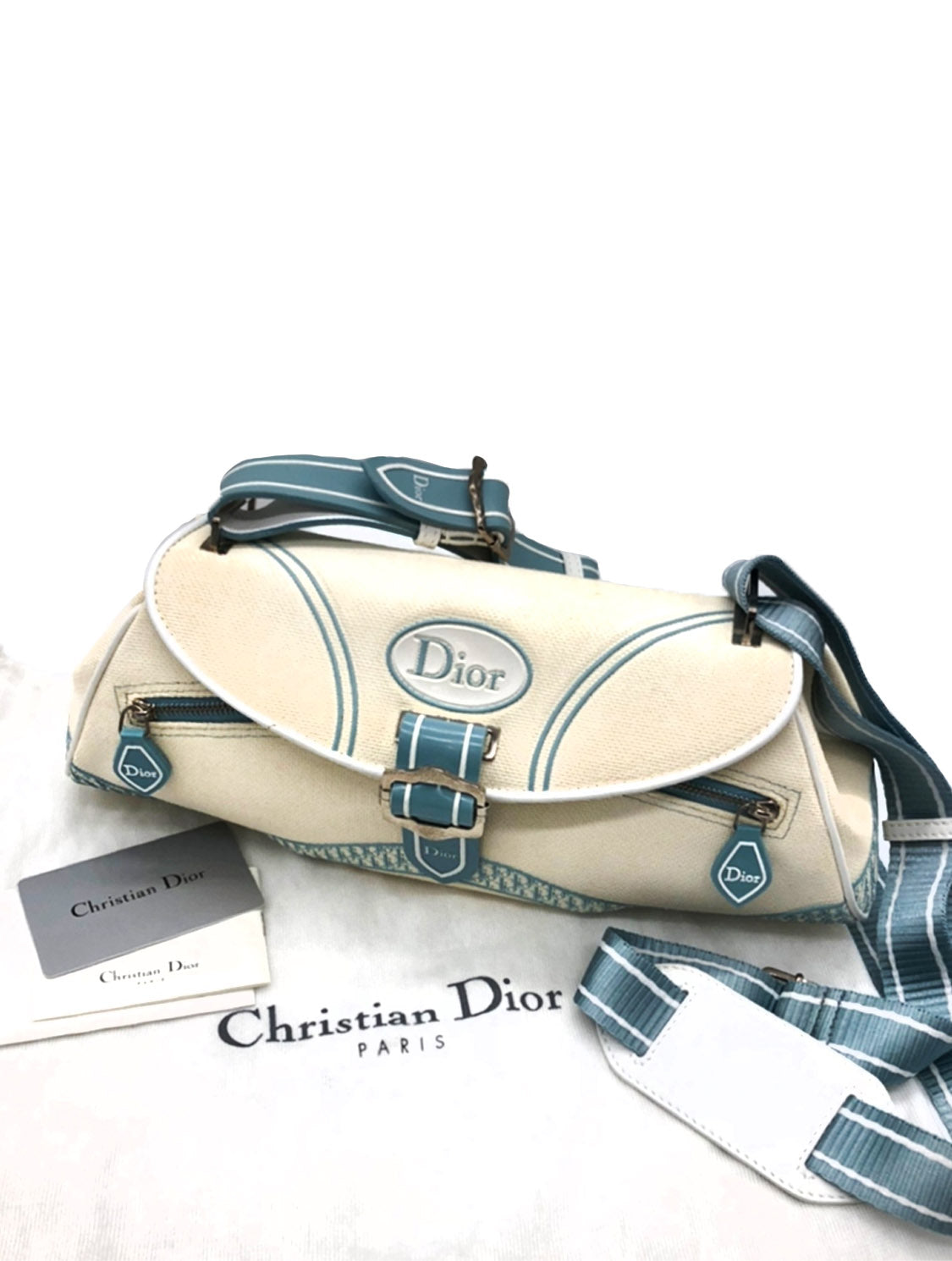 Christian Dior 2000s Rare Canvas Blue Strap Trotter Bag